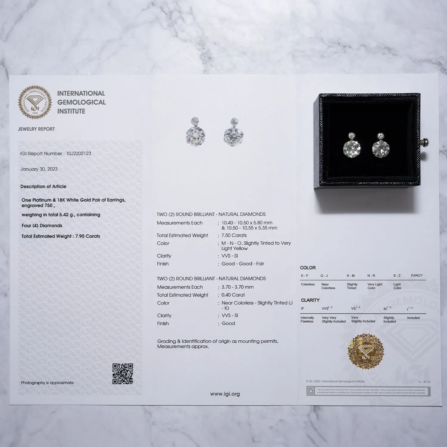 7,90 ct Diamant Platin & 18k Weißgold Ohrring   VSS-SI