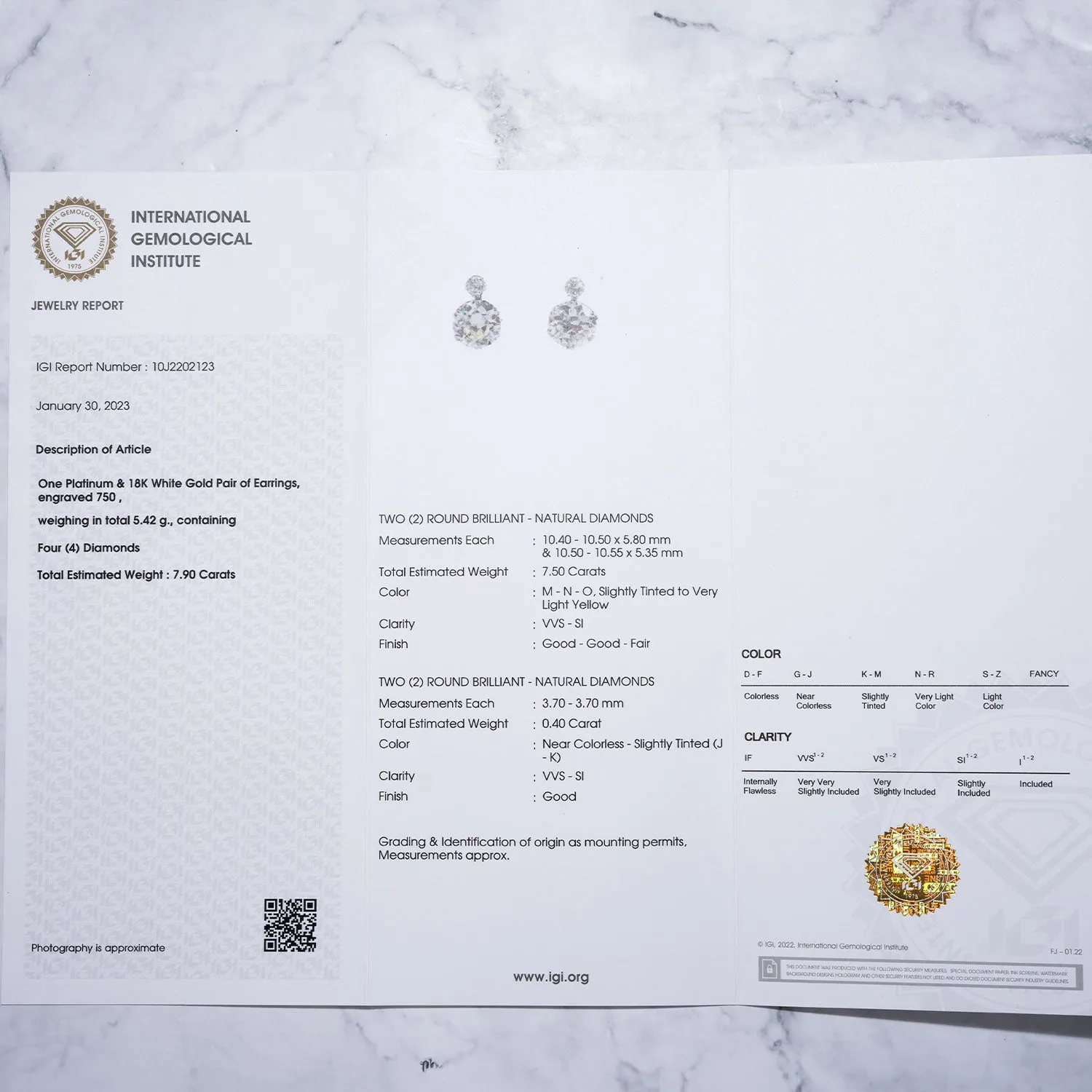 7,90 ct Diamant Platin & 18k Weißgold Ohrring   VSS-SI
