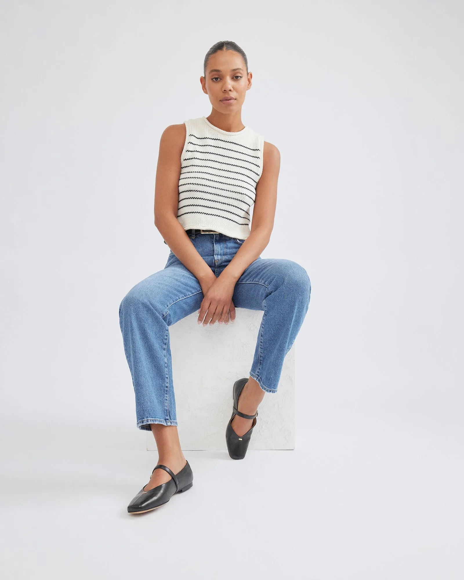 APRIL CASUAL FLATS SCHWARZES LEDER