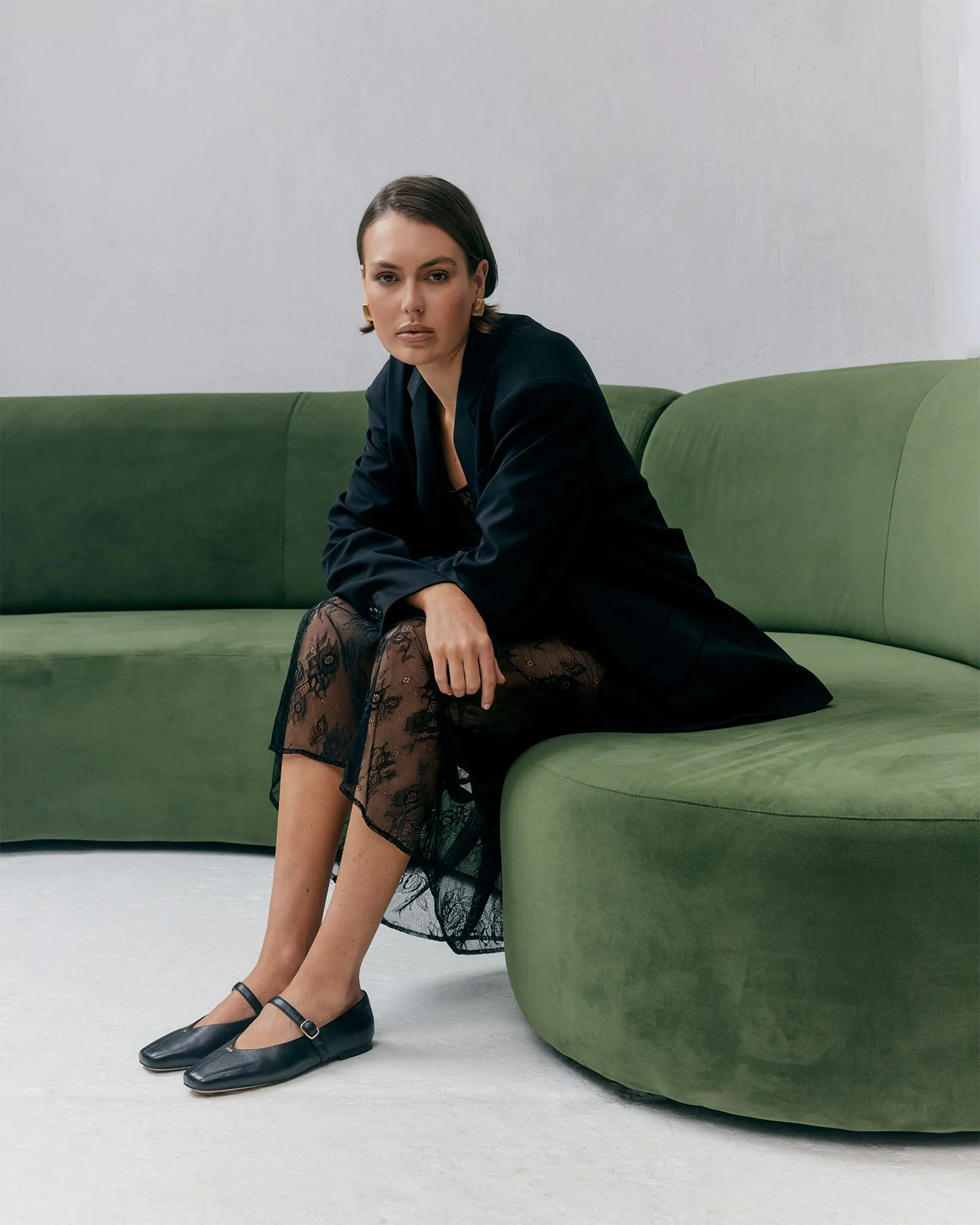 APRIL CASUAL FLATS SCHWARZES LEDER