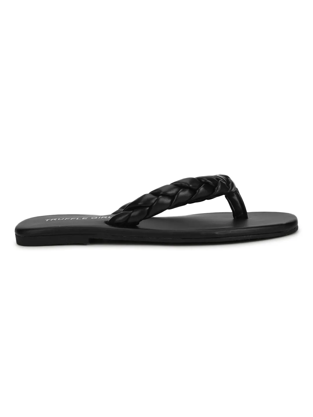 Schwarze PU geflochtene Flip-Flops