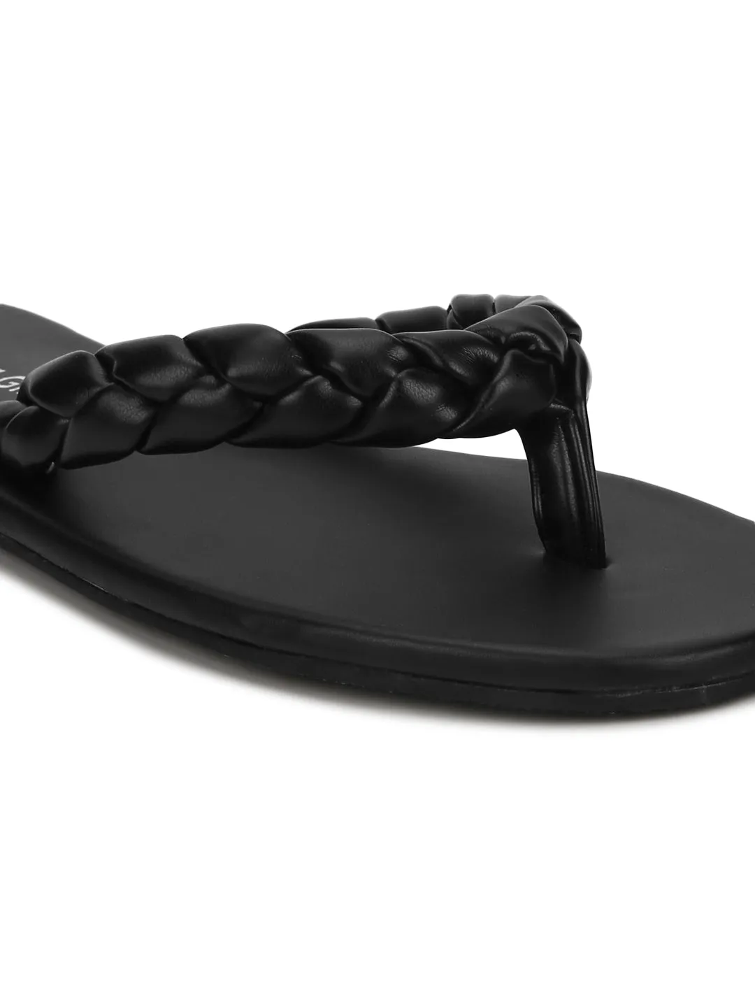 Schwarze PU geflochtene Flip-Flops