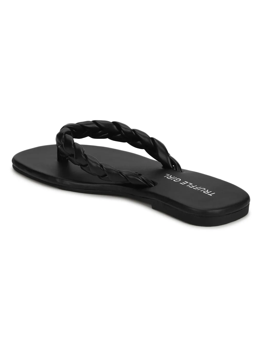 Schwarze PU geflochtene Flip-Flops