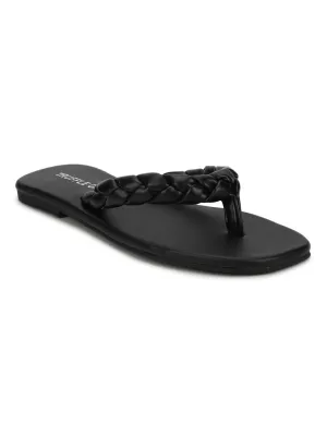 Schwarze PU geflochtene Flip-Flops