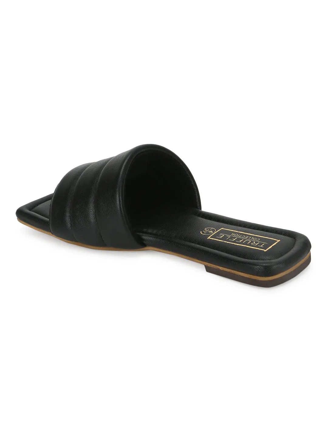 Schwarze PU-Slipper mit eckiger Spitze (TC-SLC-SF-50-BLK)
