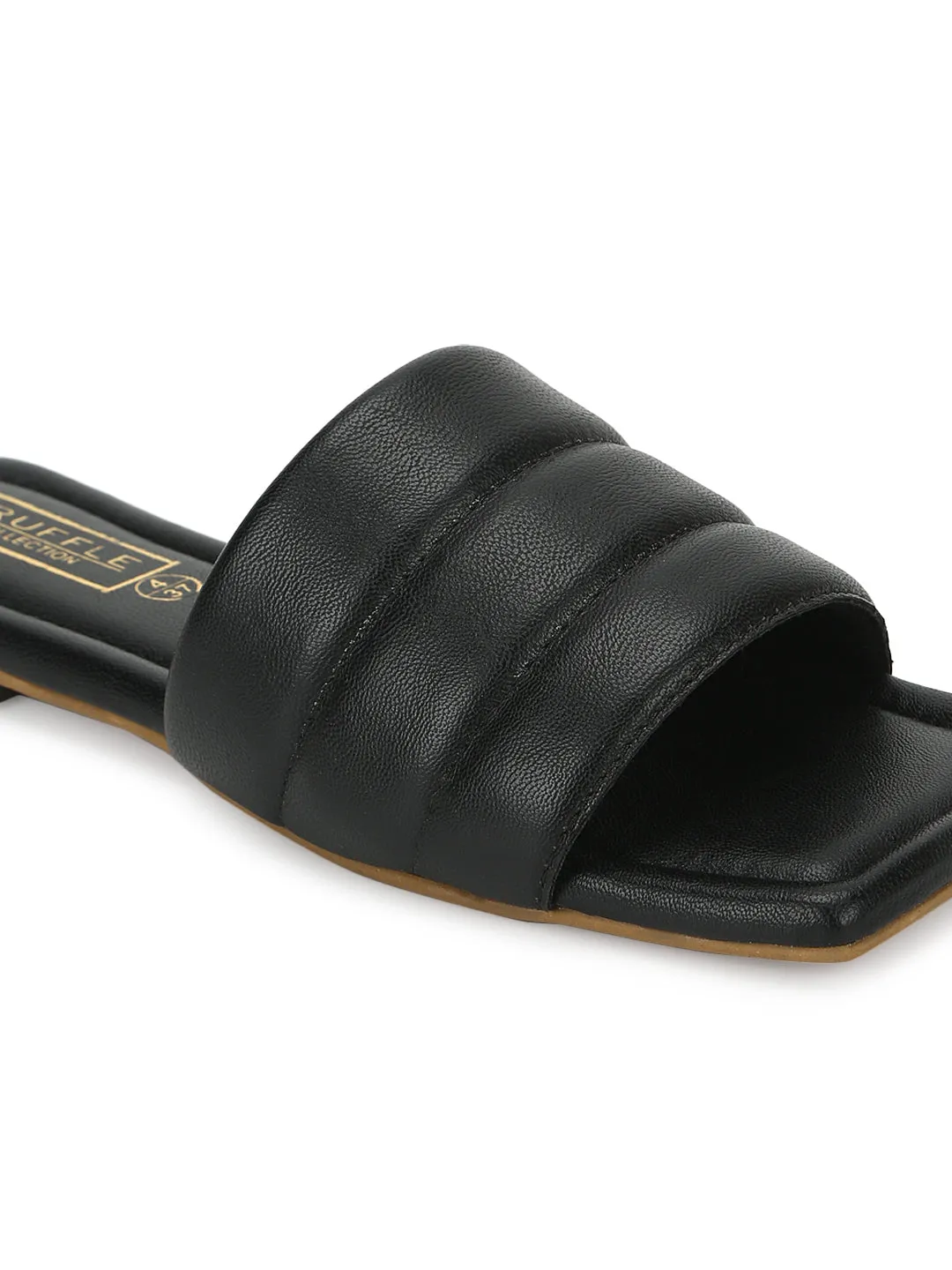 Schwarze PU-Slipper mit eckiger Spitze (TC-SLC-SF-50-BLK)