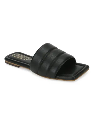 Schwarze PU-Slipper mit eckiger Spitze (TC-SLC-SF-50-BLK)