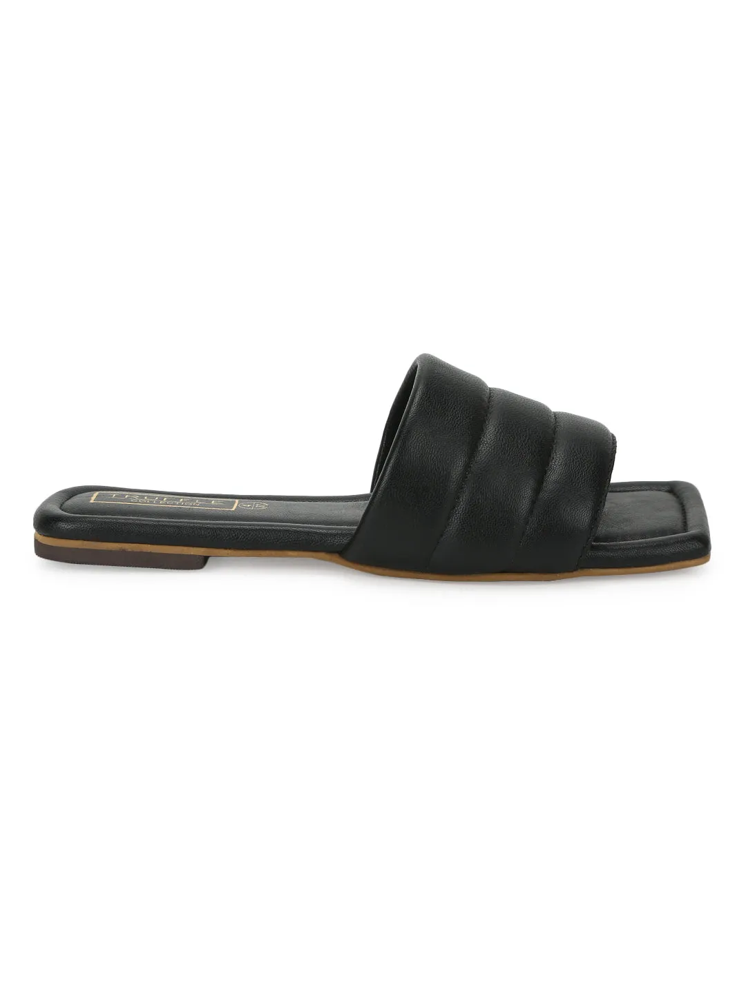 Schwarze PU-Slipper mit eckiger Spitze (TC-SLC-SF-50-BLK)