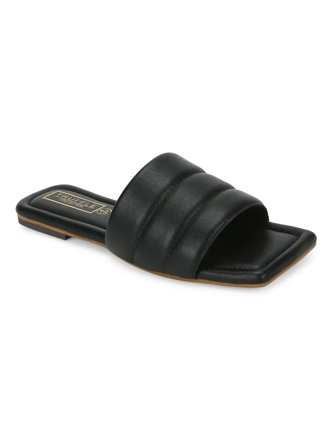 Schwarze PU-Slipper mit eckiger Spitze (TC-SLC-SF-50-BLK)