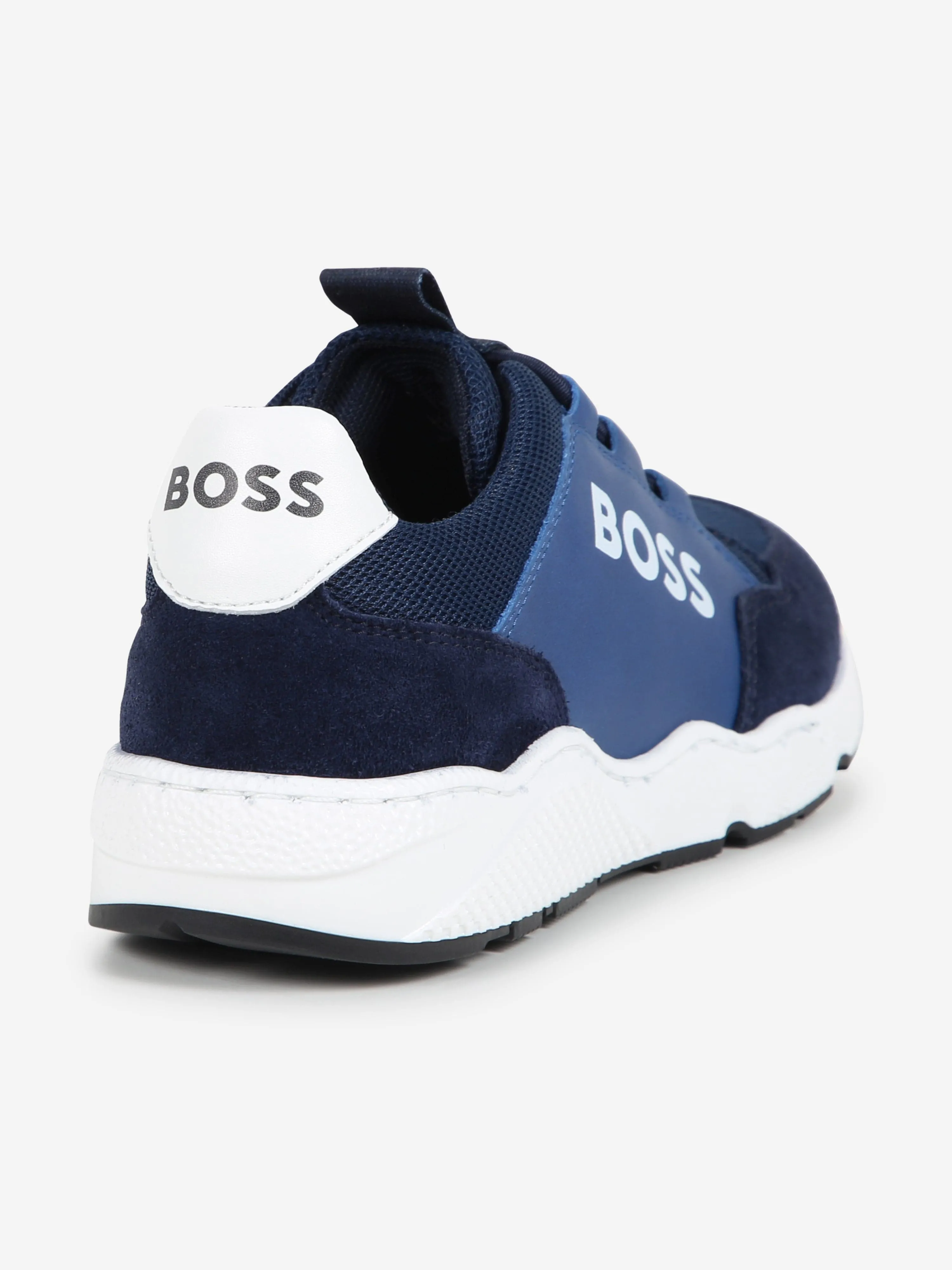BOSS Boys Leder-Logo-Turnschuhe in Blau