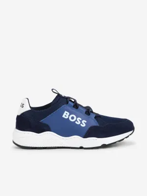 BOSS Boys Leder-Logo-Turnschuhe in Blau