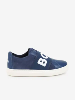 BOSS Boys Leder-Logo-Turnschuhe in Blau