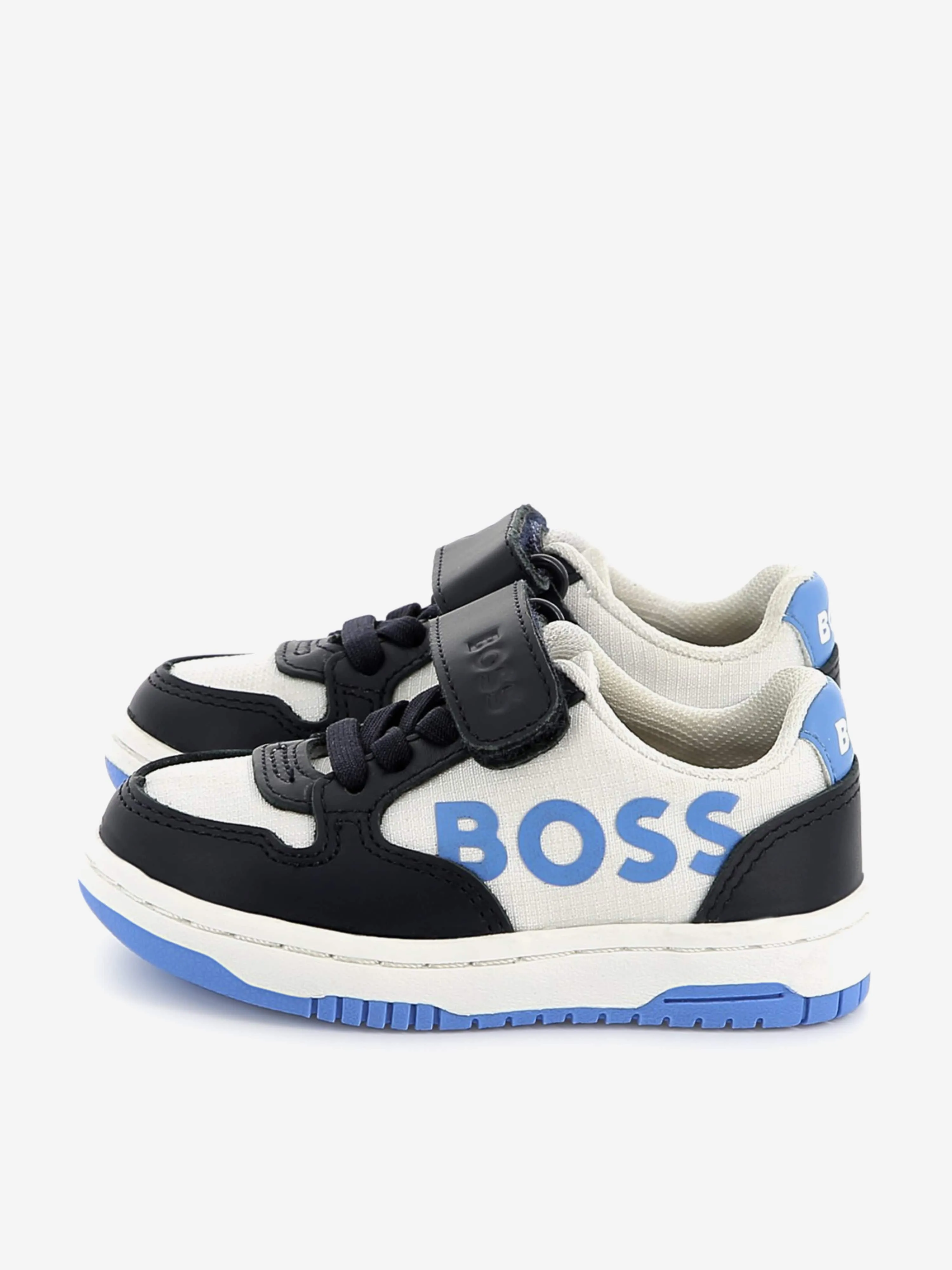 BOSS Boys Leder-Logo-Turnschuhe in Marineblau