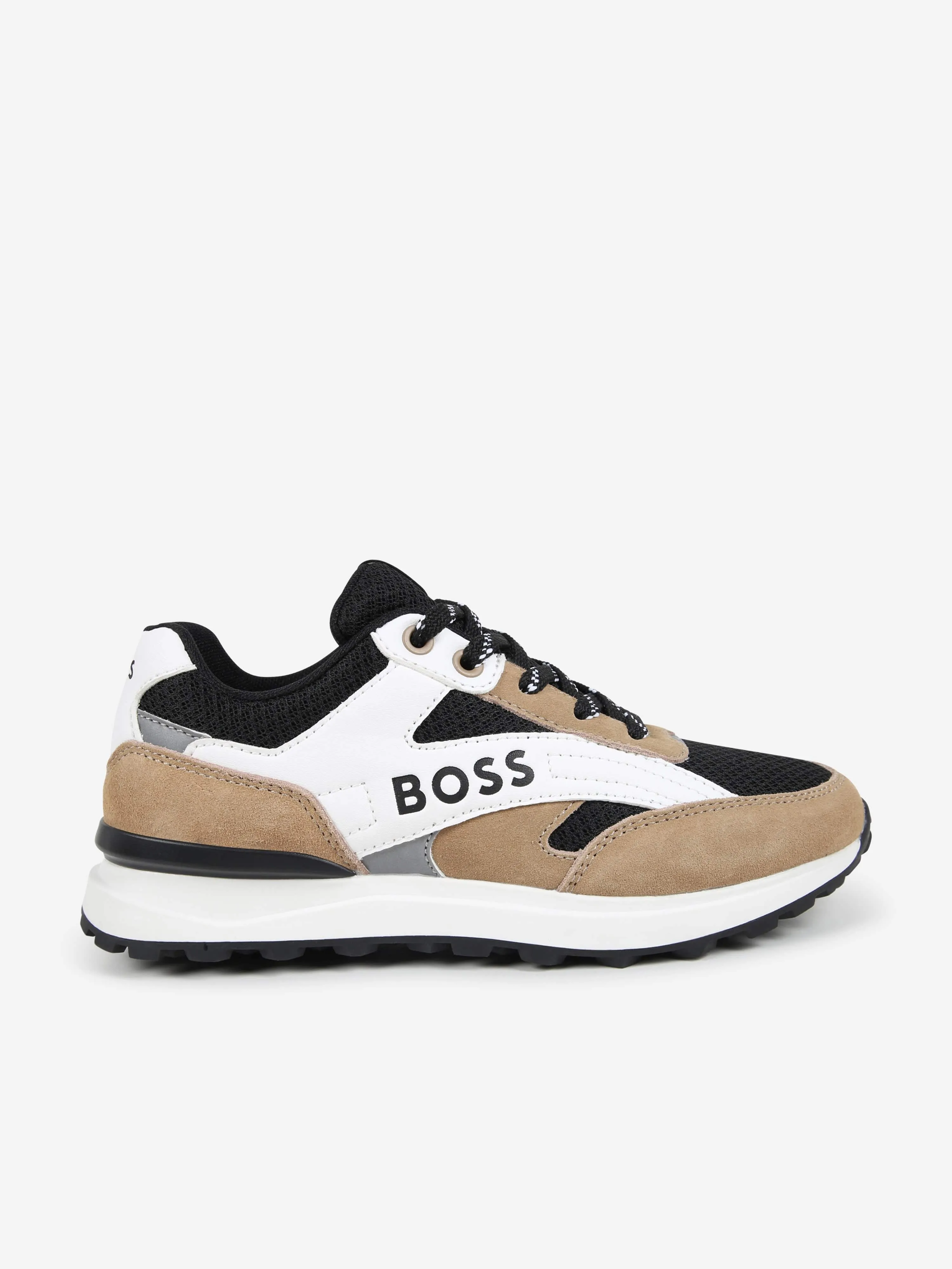 BOSS Boys Mesh- und Leder-Turnschuhe in Schwarz
