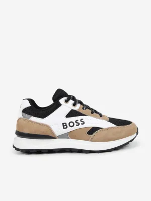 BOSS Boys Mesh- und Leder-Turnschuhe in Schwarz