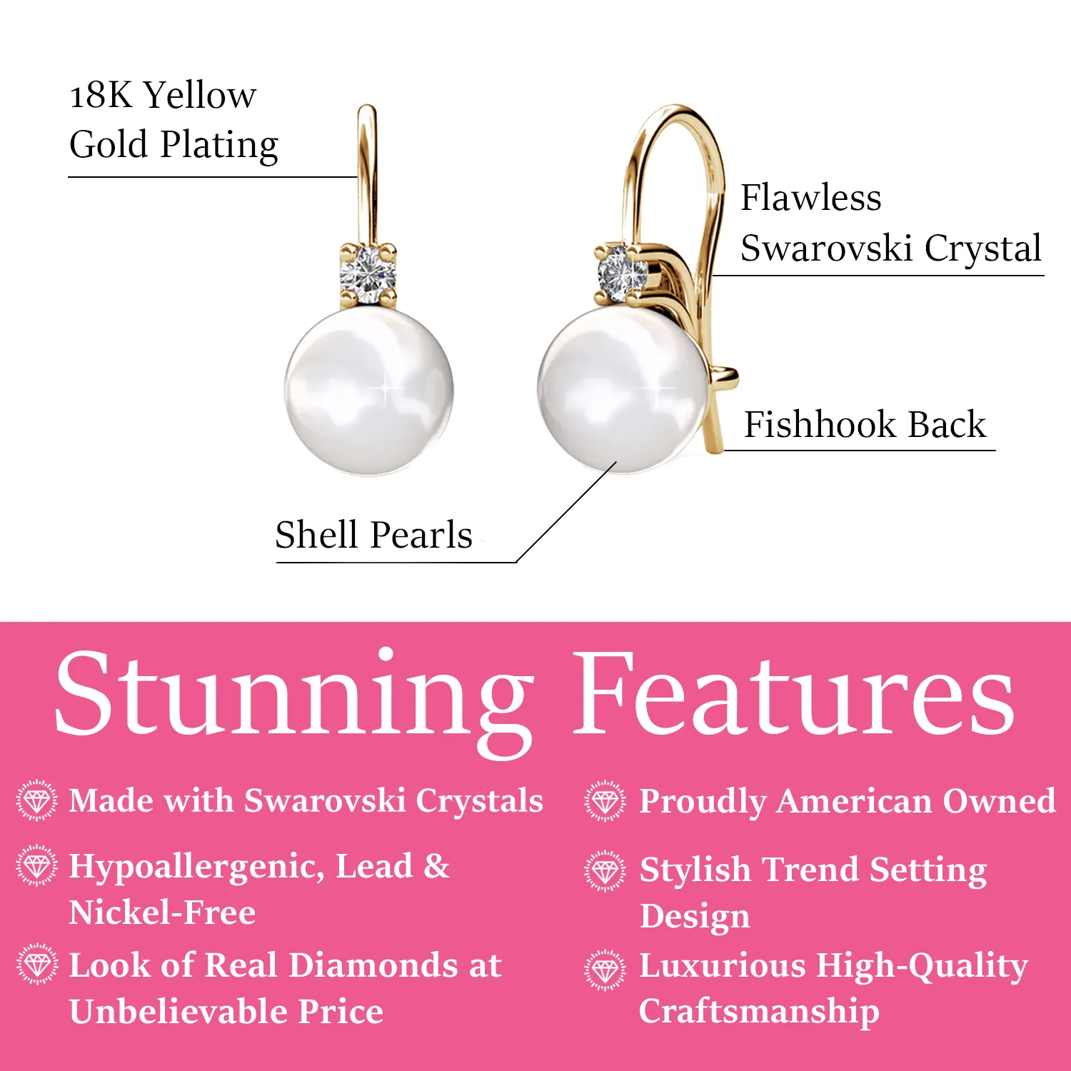 Cassie 18k Weißgold plattierte Perlen Ohrringe mit Swarovski Kristallen