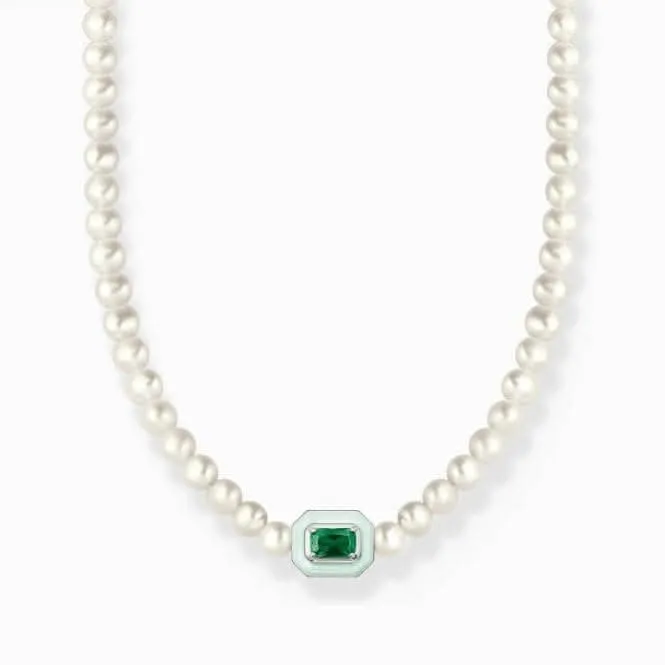 Charmanter Choker mit grünem Stein und Perlen KE2183-082-6 Thomas Sabo Halsketten