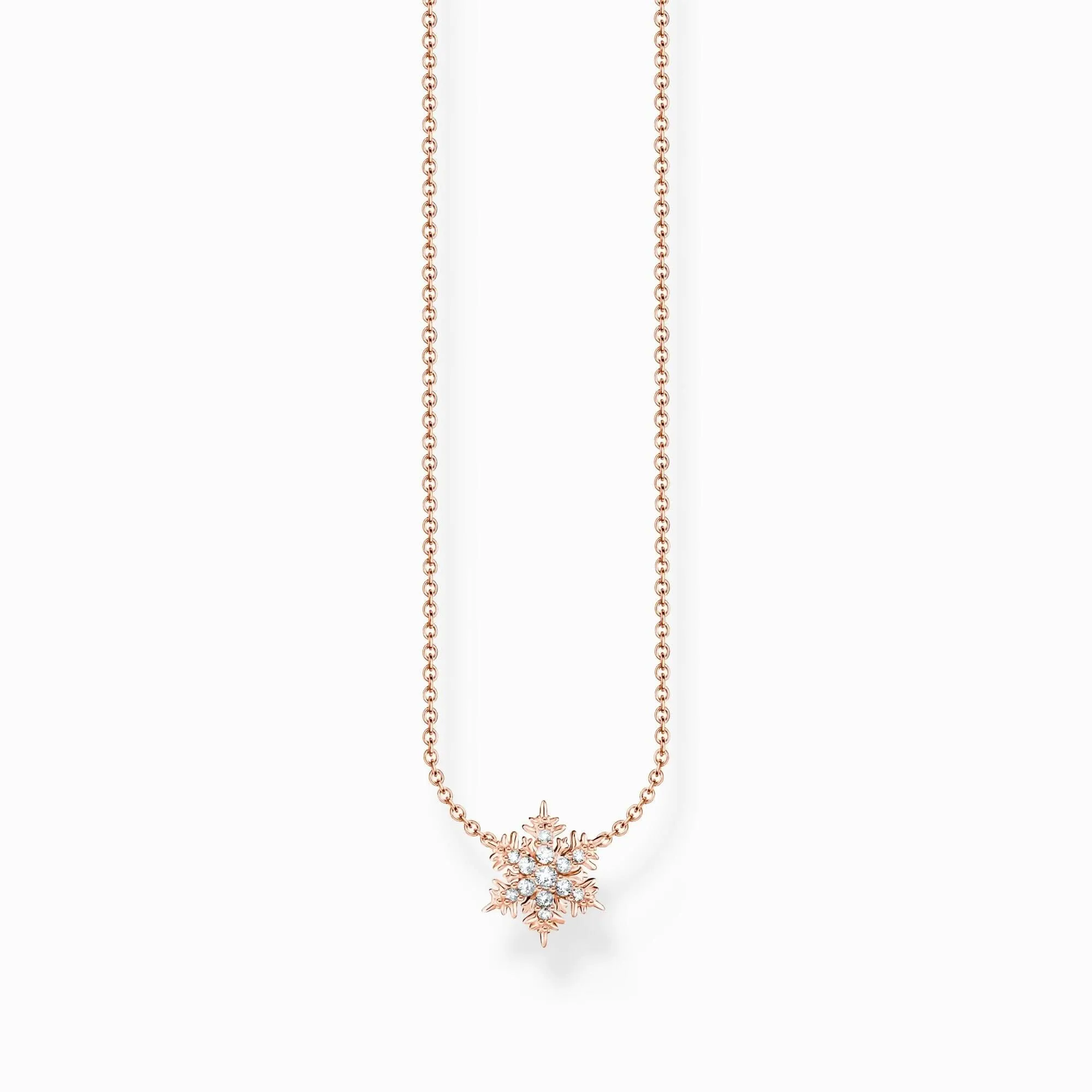 Charmantes Sterling Silber Roségold-veredeltes Schneeflocken-Anhänger mit weißen Steinen KE2286-416-14 Thomas Sabo Halsketten