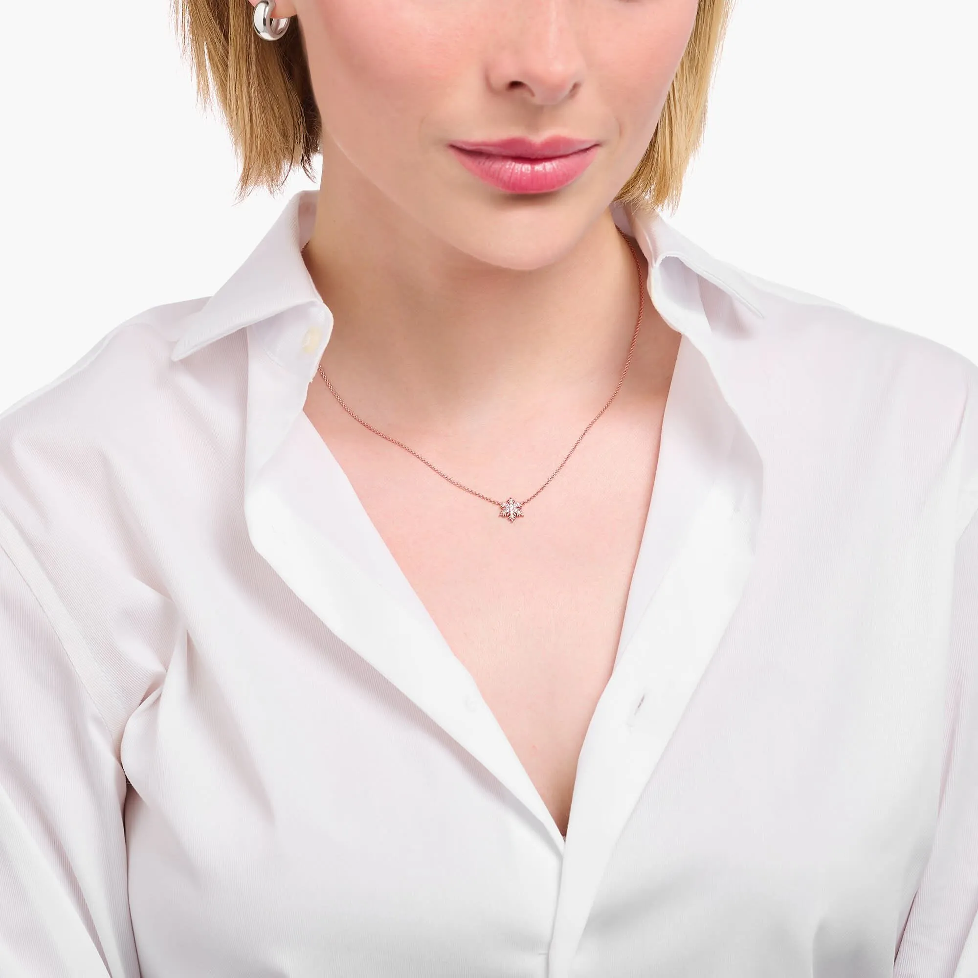 Charmantes Sterling Silber Roségold-veredeltes Schneeflocken-Anhänger mit weißen Steinen KE2286-416-14 Thomas Sabo Halsketten