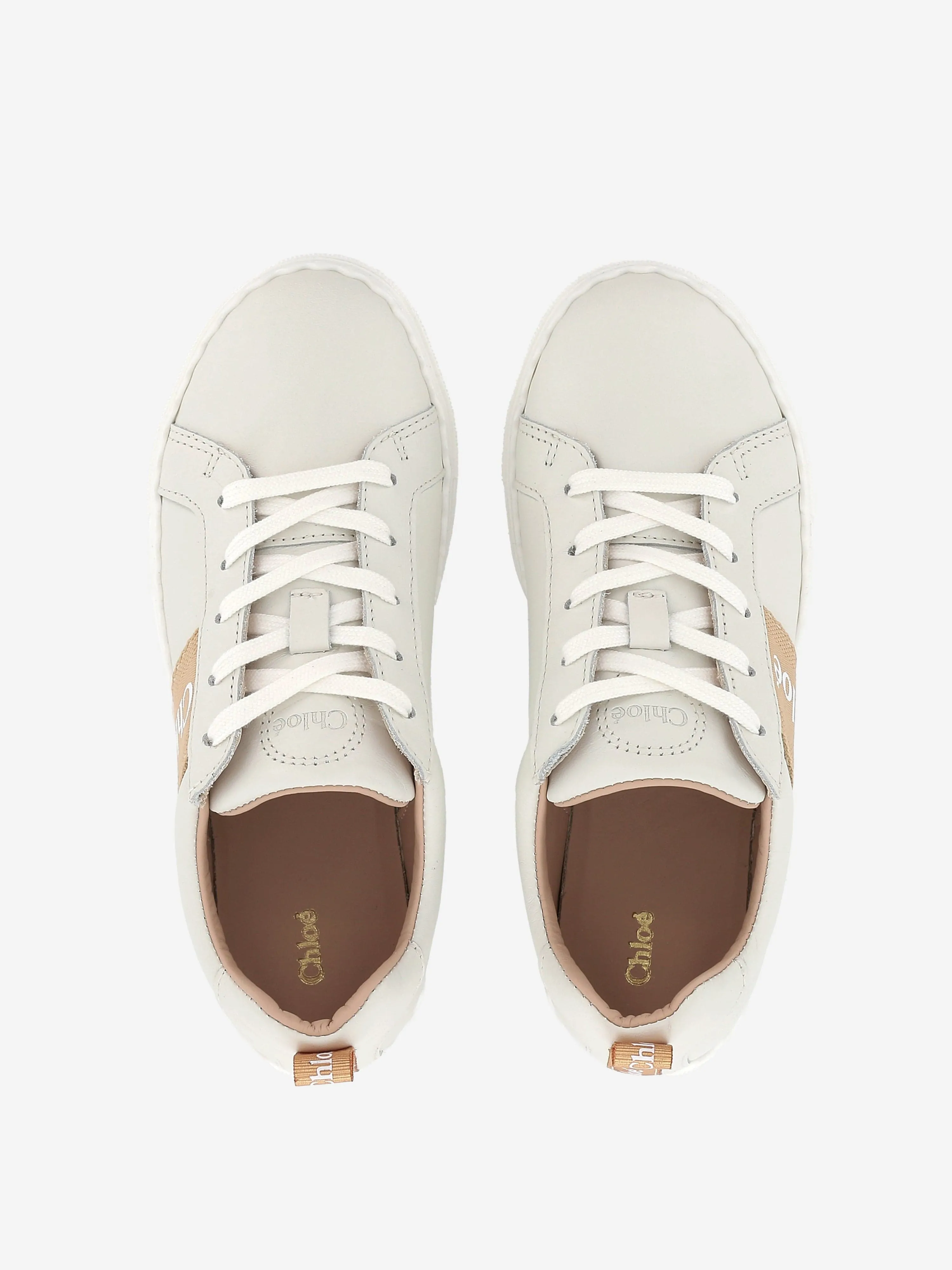 Chloé Mädchen Leder Logo Turnschuhe in Beige