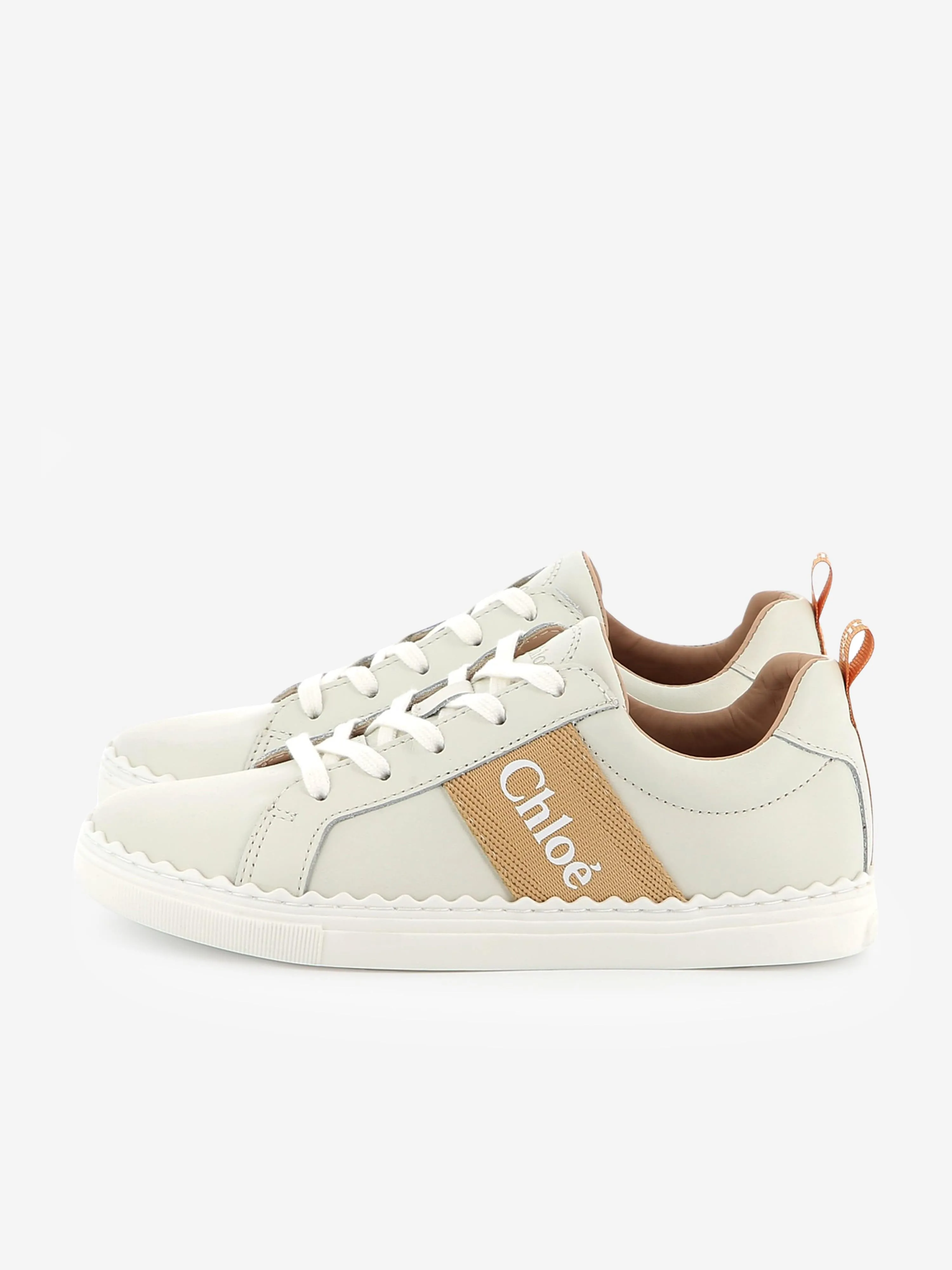 Chloé Mädchen Leder Logo Turnschuhe in Beige