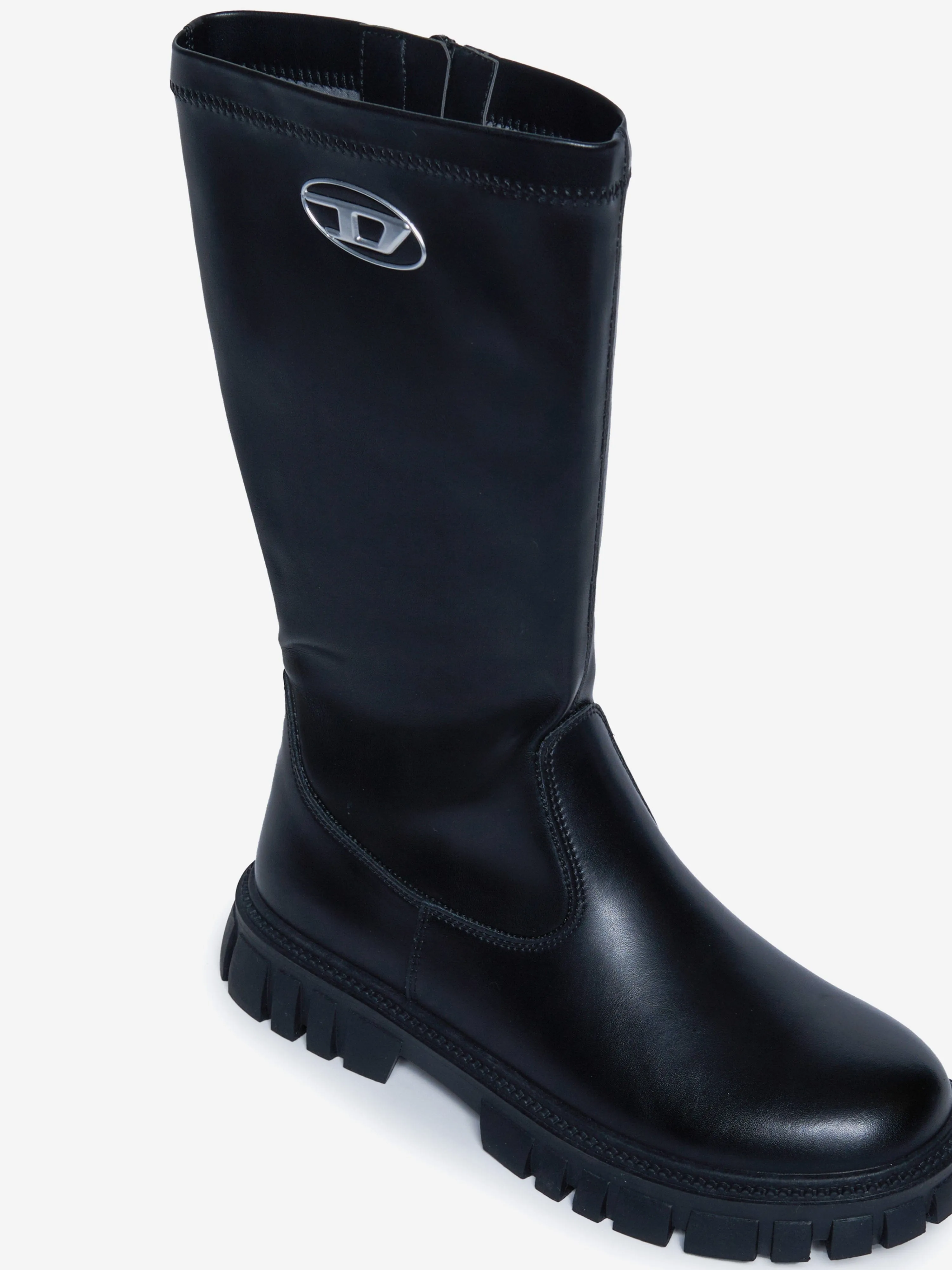 Diesel Girls Leder Logo Stiefel in Schwarz