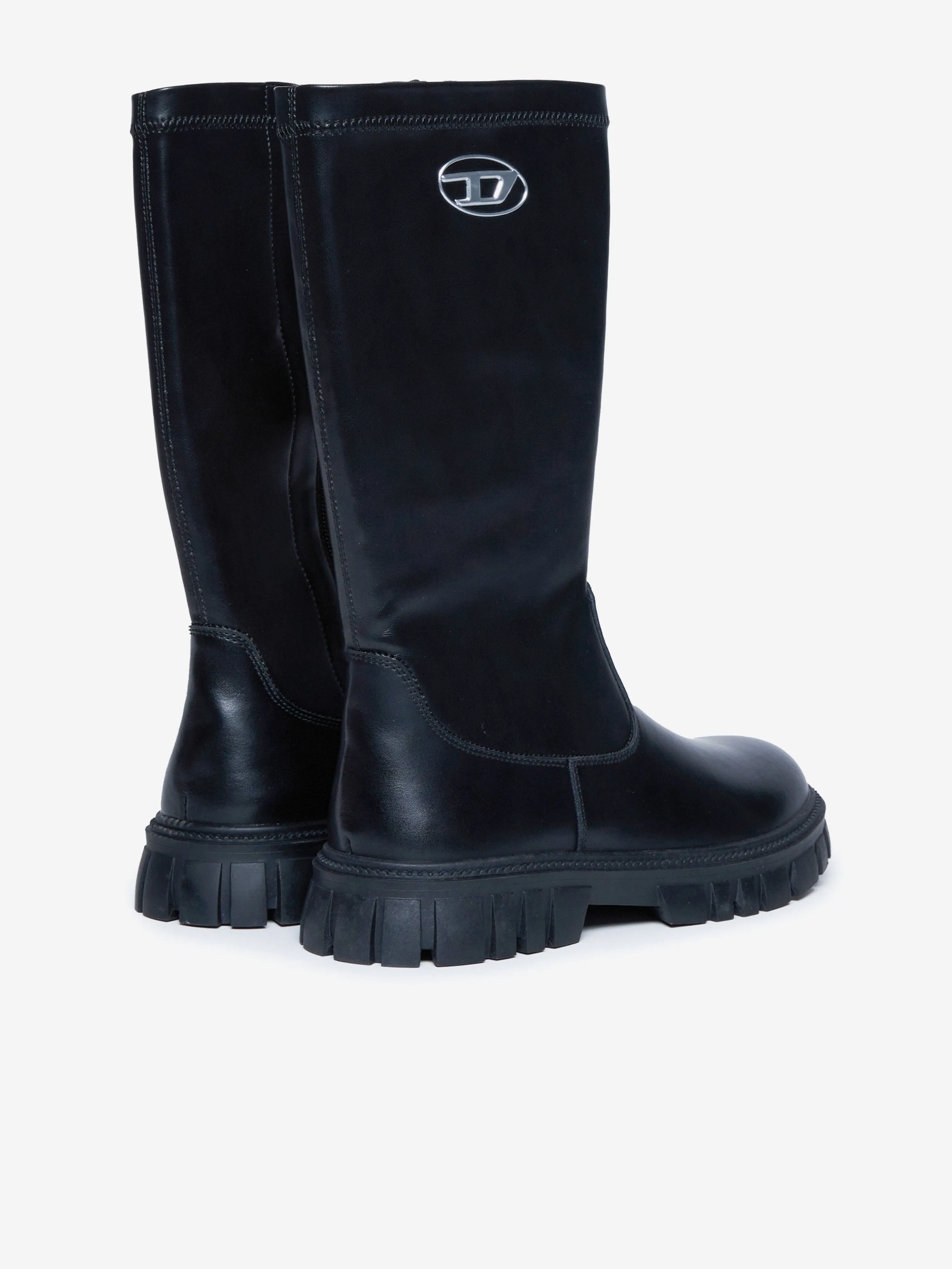 Diesel Girls Leder Logo Stiefel in Schwarz