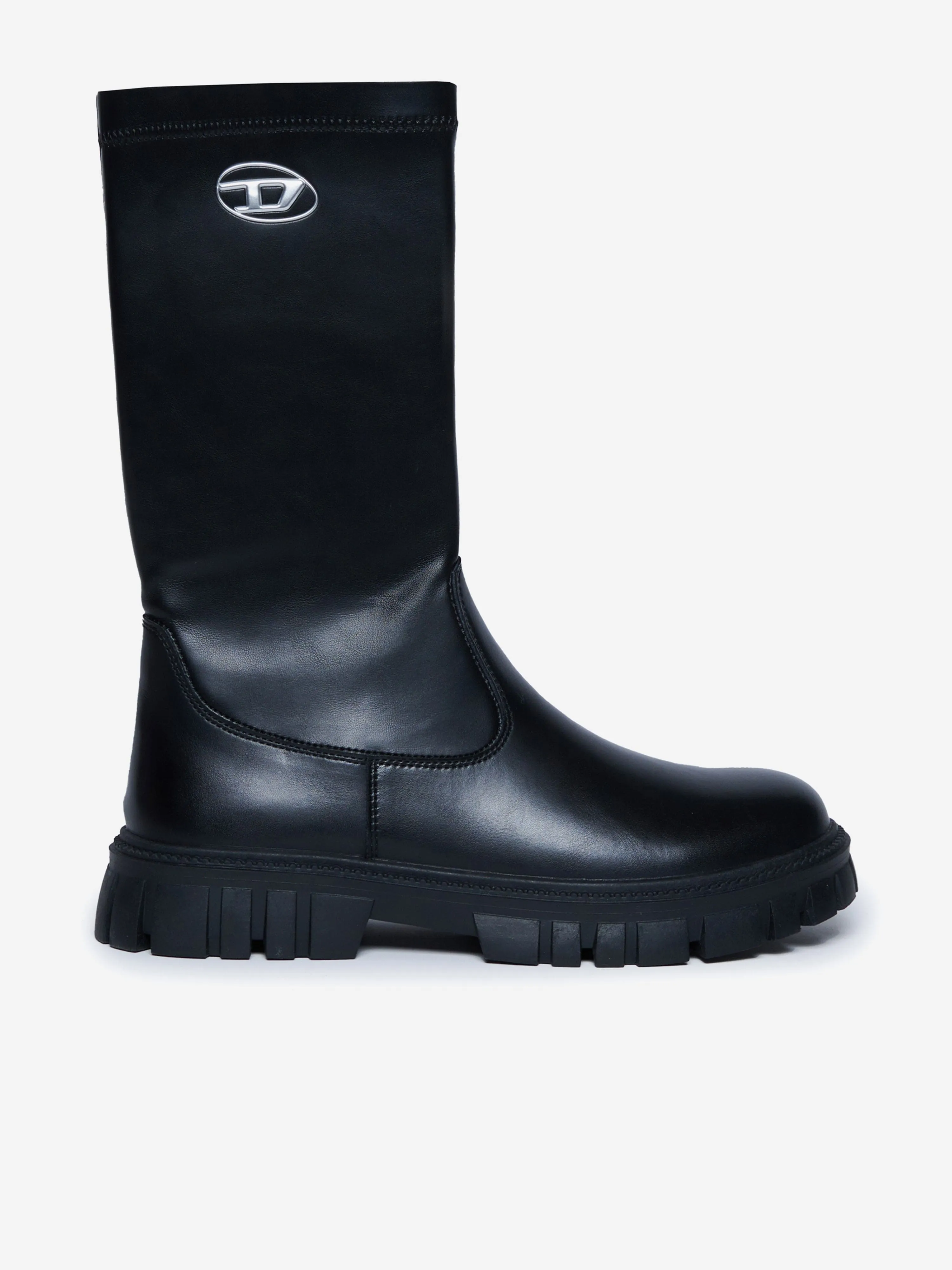 Diesel Girls Leder Logo Stiefel in Schwarz