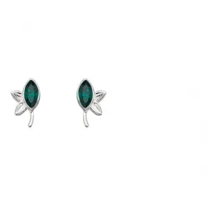 Elements Silber Silber Navette Smaragd Swarovski Blätter Ohrringe E5695G Anfänge Schmuck