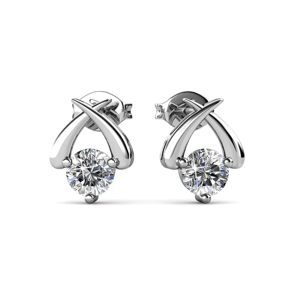 Eloise 18k Weißgold plattierte Steckerohrringe mit Solitär runder Swarovski-Kristall