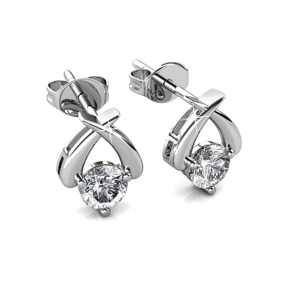 Eloise 18k Weißgold plattierte Steckerohrringe mit Solitär runder Swarovski-Kristall