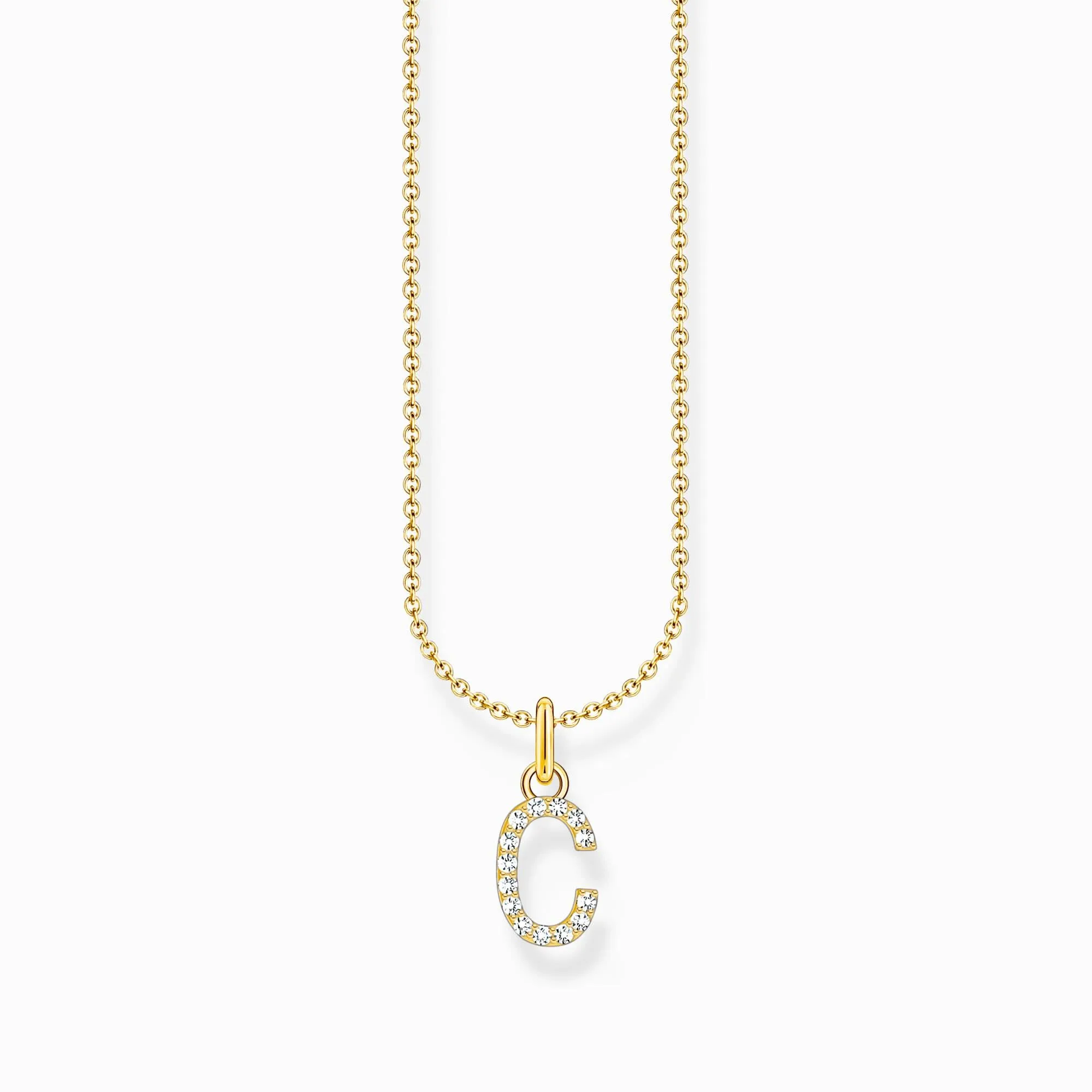 Essentials Goldbeschichtetes Zirkonia-Buchstaben-C-Anhänger-Halskette KE2242-414-14-L45V Thomas Sabo Halsketten