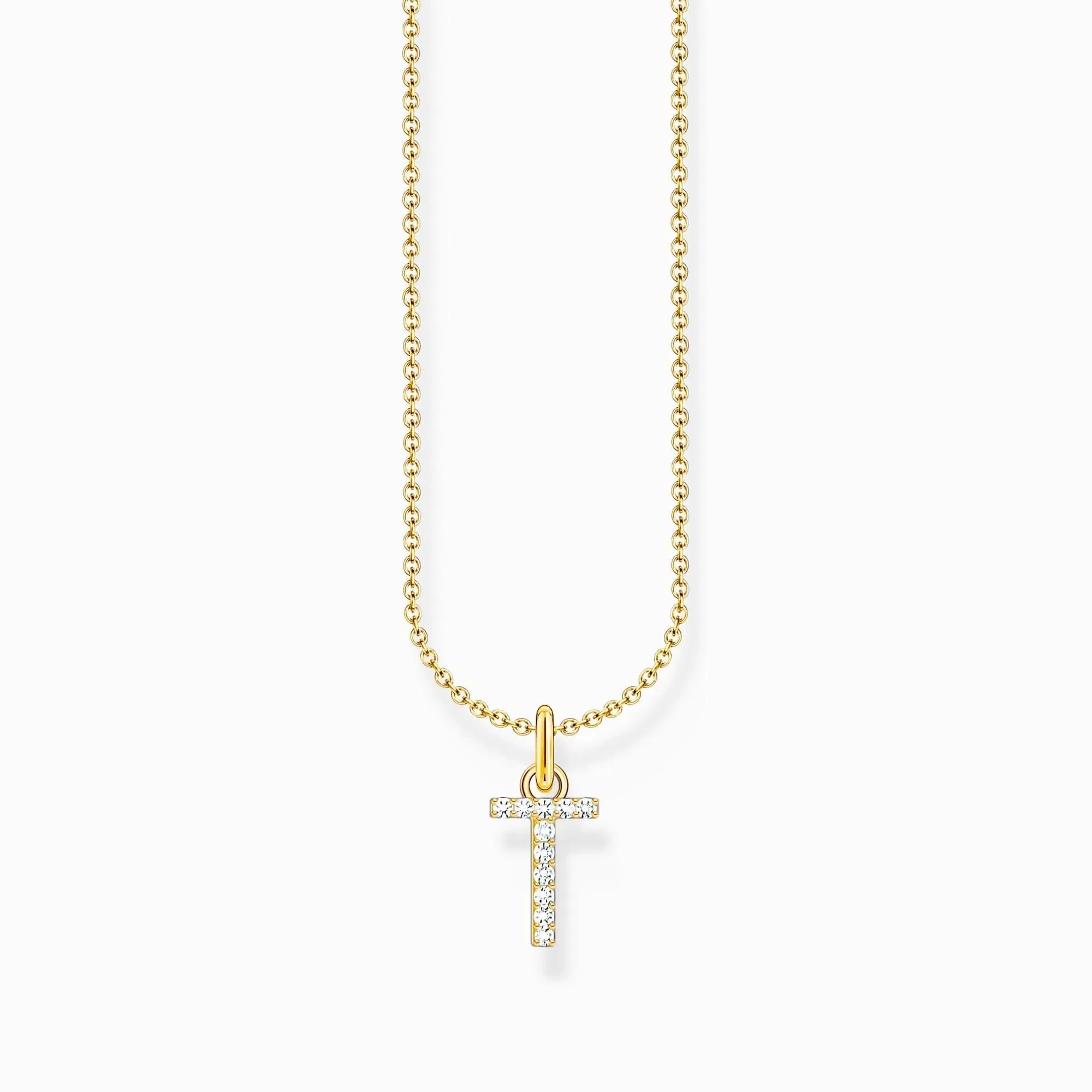 Essentials Vergoldetes Anhängerhalsband mit Zirkonia, Buchstabe T, KE2259-414-14-L45V, Thomas Sabo Halsketten