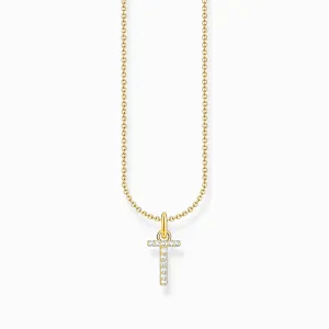 Essentials Vergoldetes Anhängerhalsband mit Zirkonia, Buchstabe T, KE2259-414-14-L45V, Thomas Sabo Halsketten