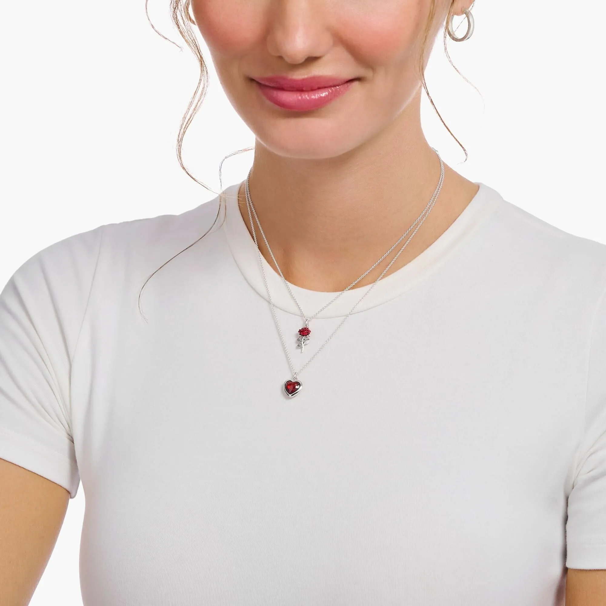 Essentials Sterling Silber Rot Zirkonia Herz Halskette KE2268-051-10-L45V Thomas Sabo Halsketten