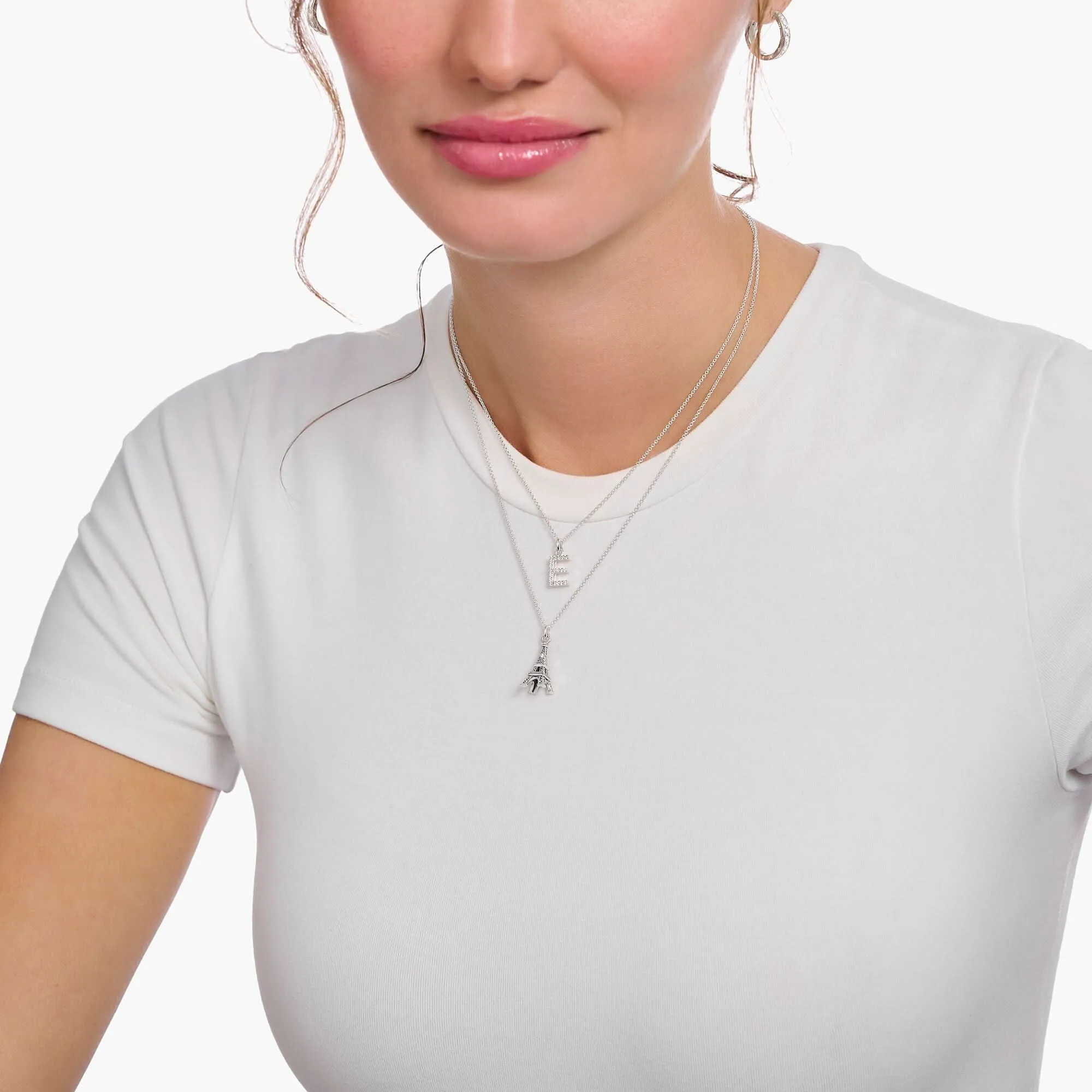 Essentials Sterling Silber Weiß Zirkonia Eiffelturm Halskette KE2236-643-14-L45V Thomas Sabo Halsketten