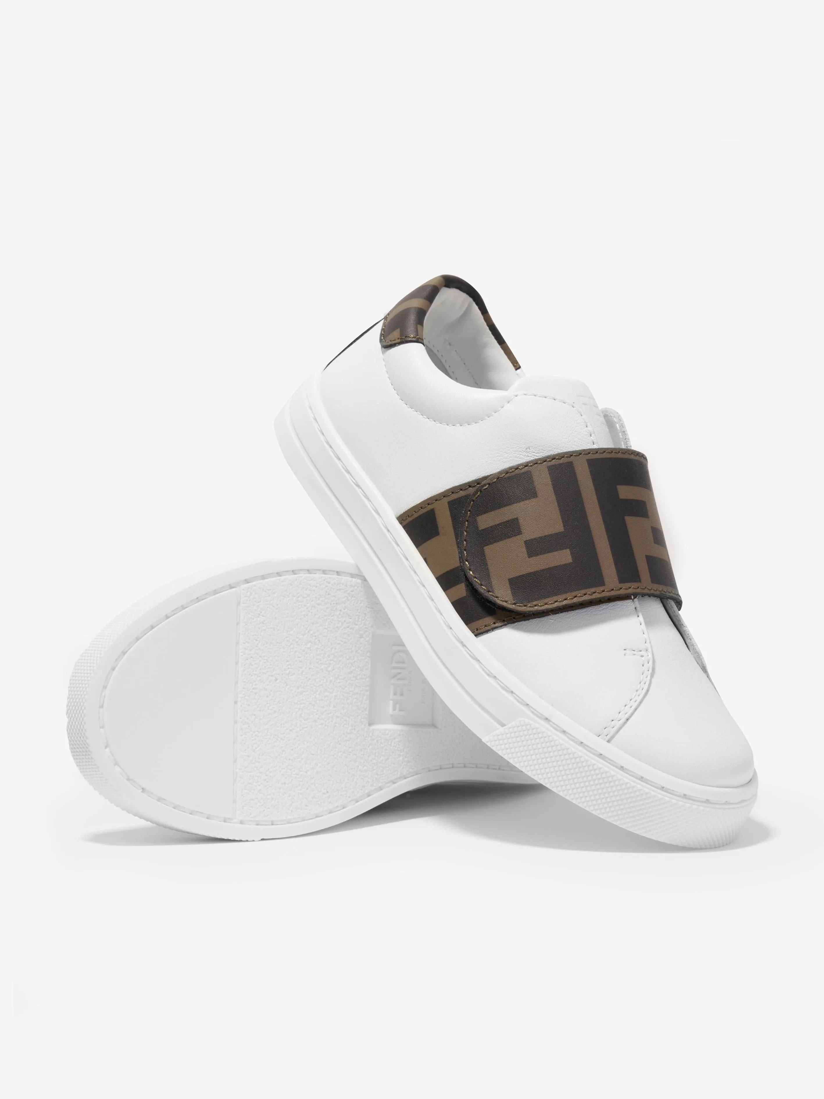 Fendi Kids Leder FF Logo Turnschuhe in Weiß