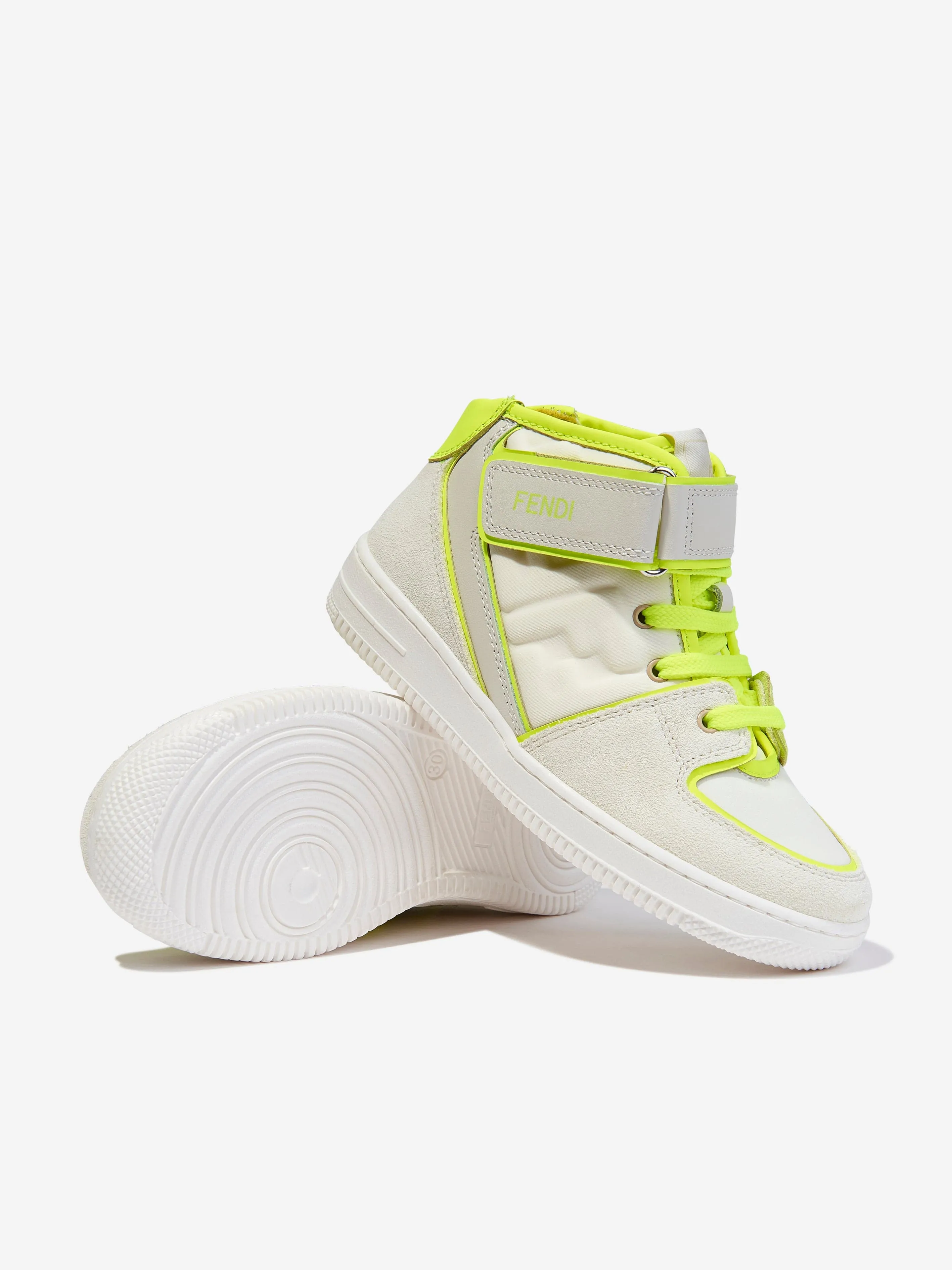 Fendi Kids Leder-Logo-Sneaker in Elfenbein