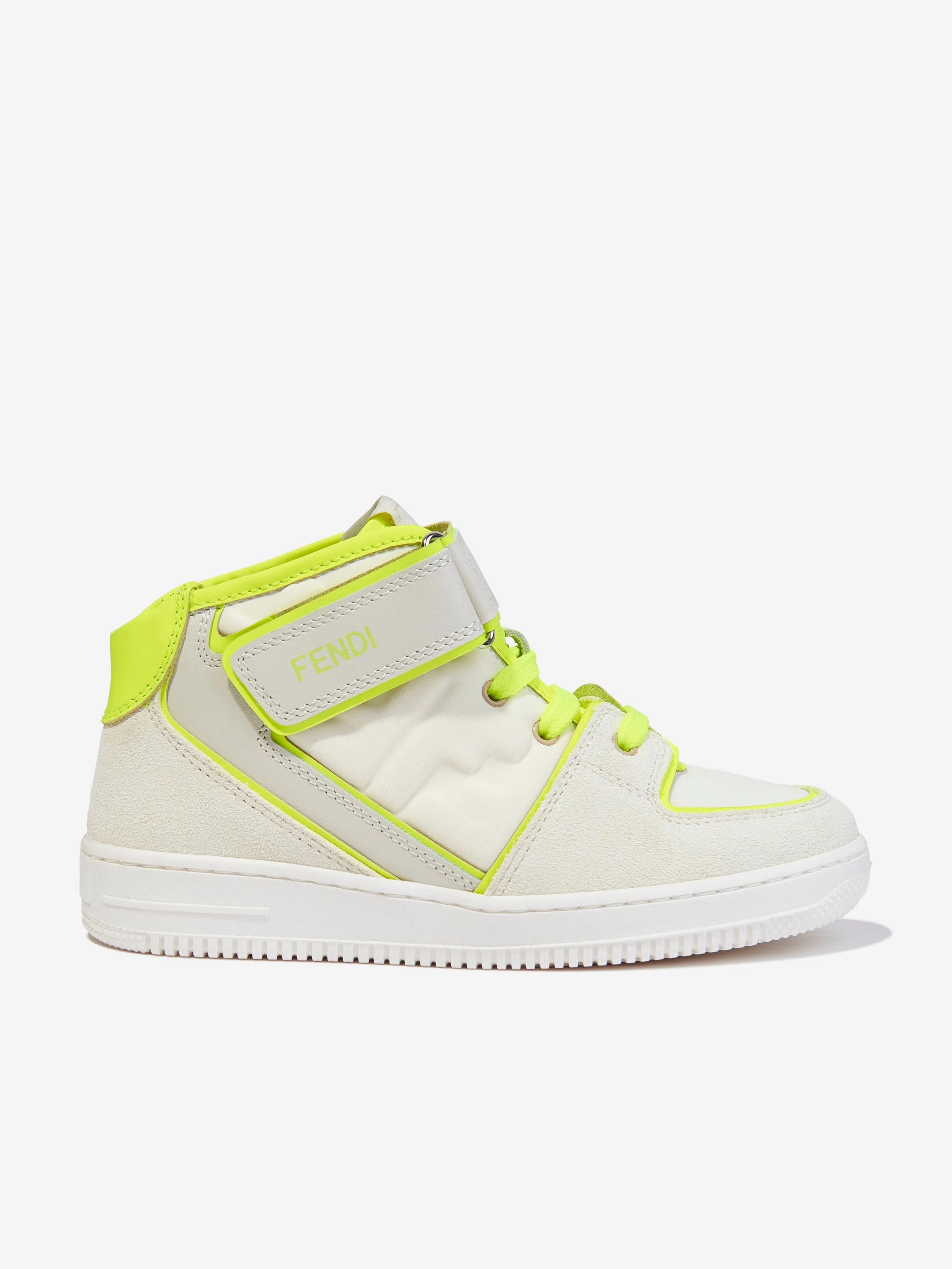 Fendi Kids Leder-Logo-Sneaker in Elfenbein