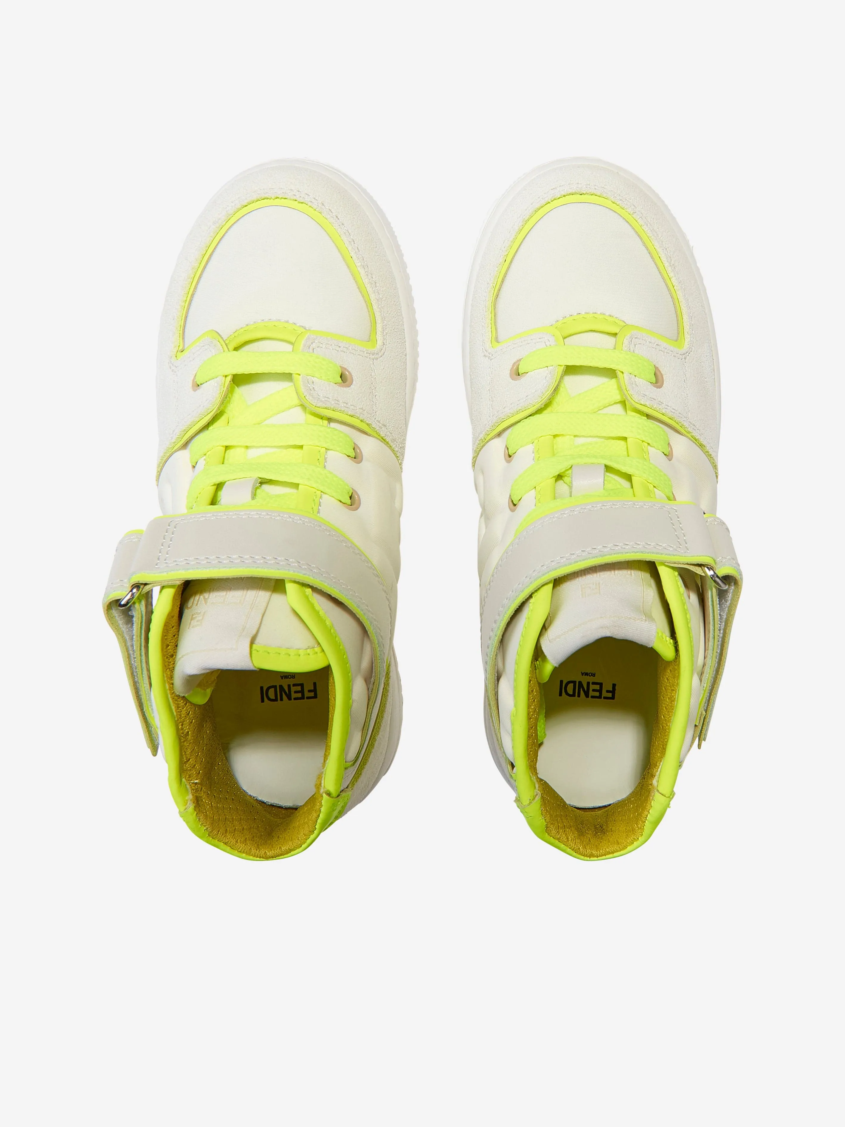 Fendi Kids Leder-Logo-Sneaker in Elfenbein
