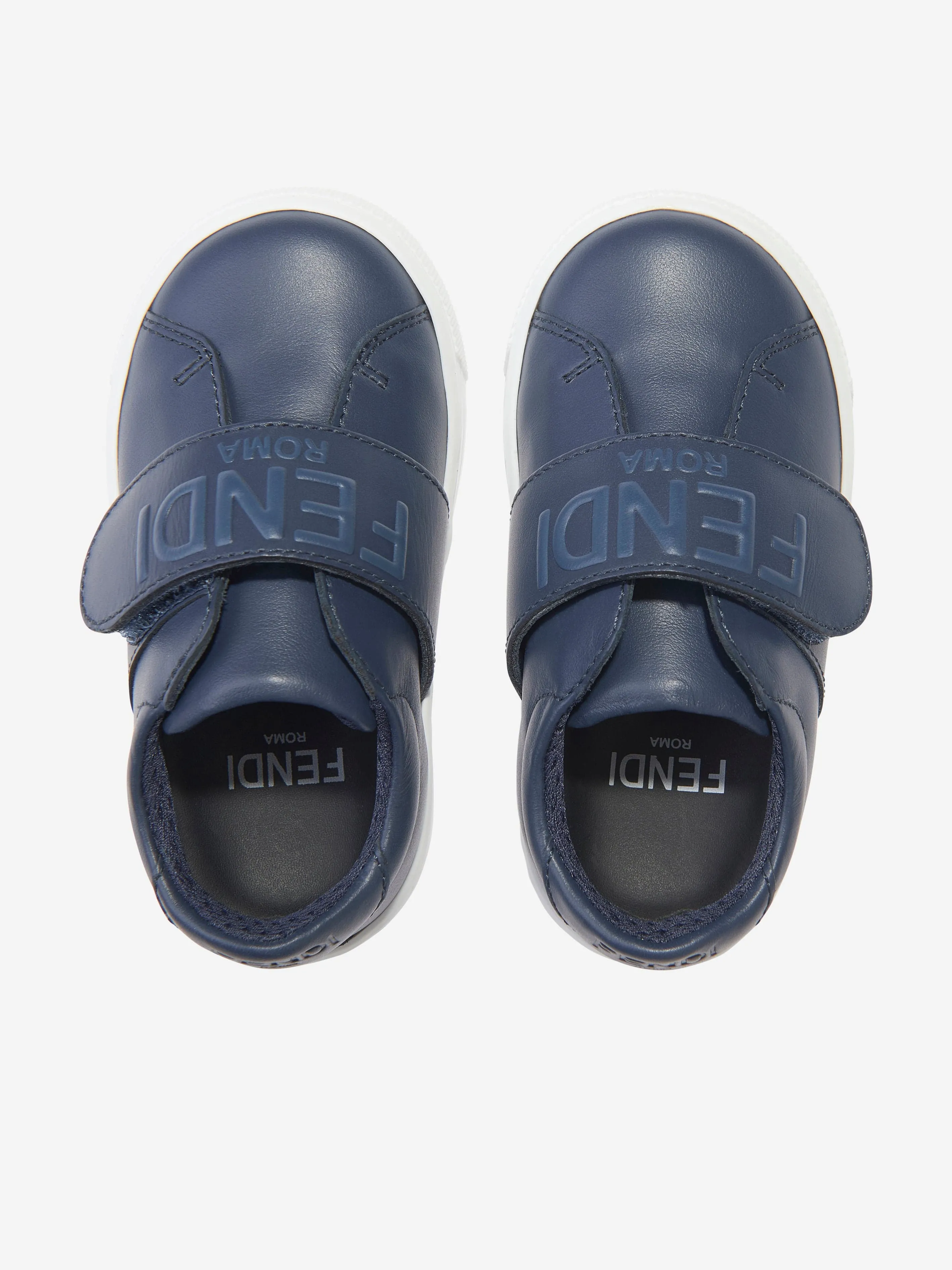 Fendi Kids Leder-Logo-Turnschuhe in Marineblau