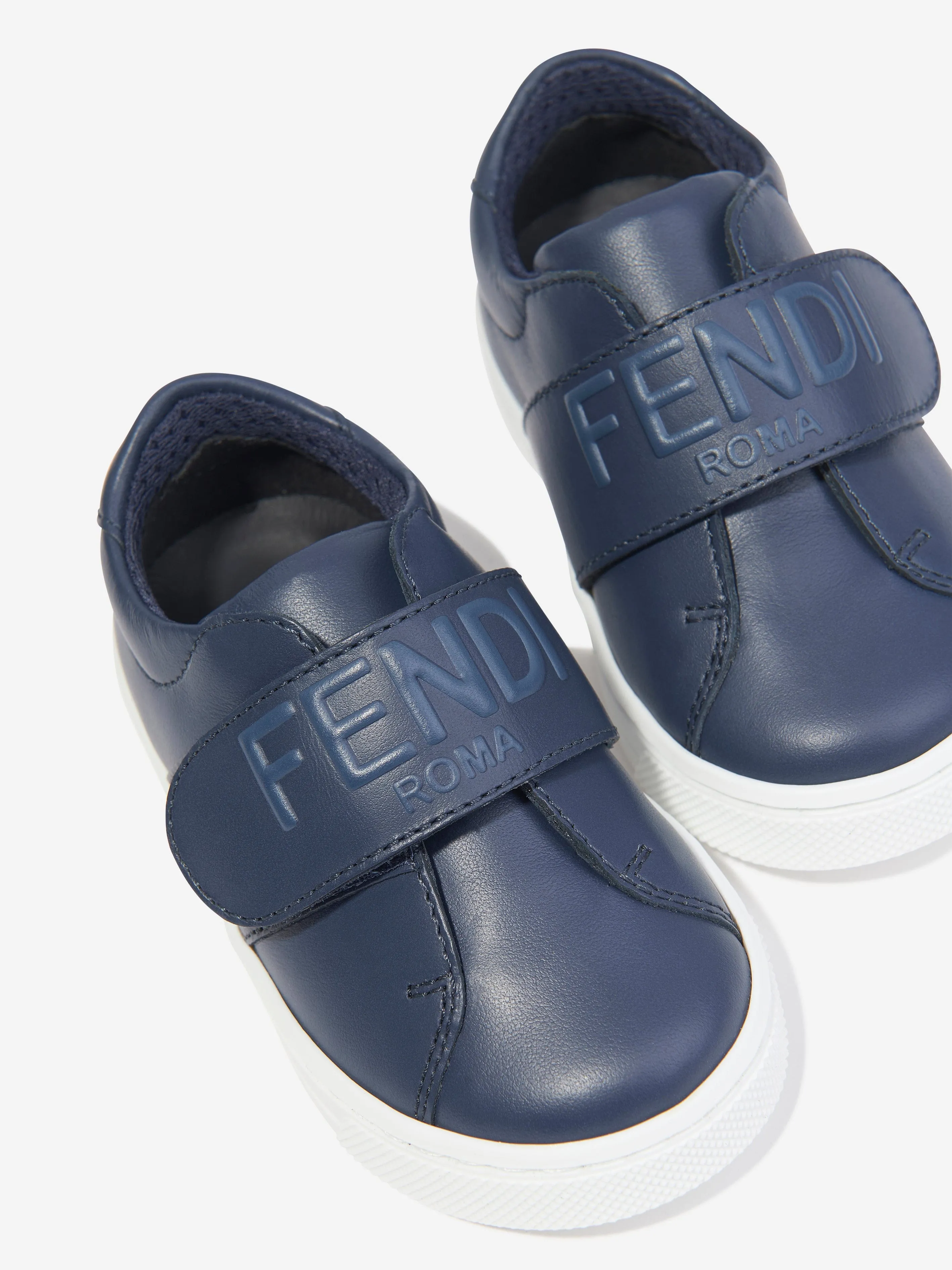 Fendi Kids Leder-Logo-Turnschuhe in Marineblau