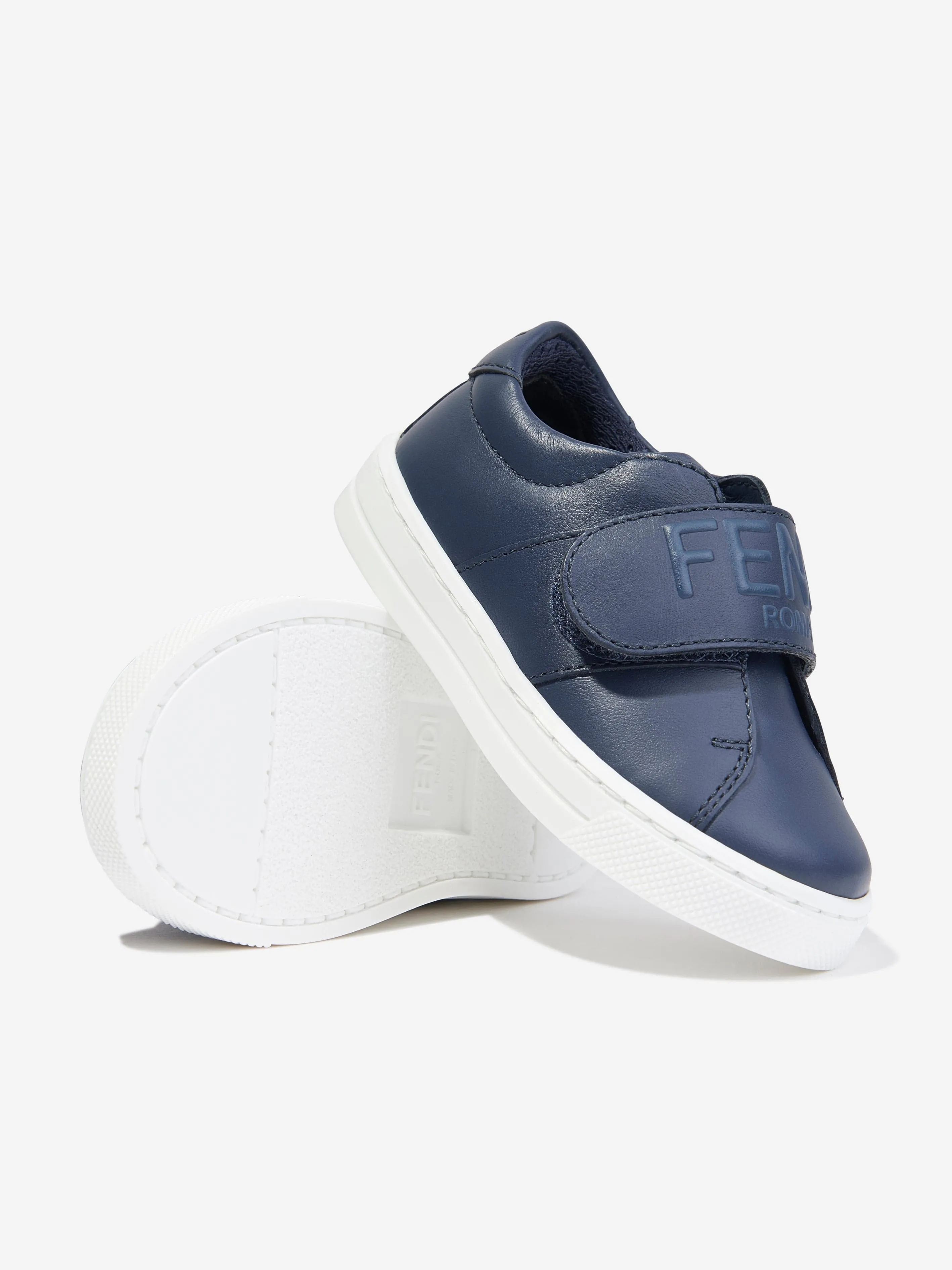 Fendi Kids Leder-Logo-Turnschuhe in Marineblau
