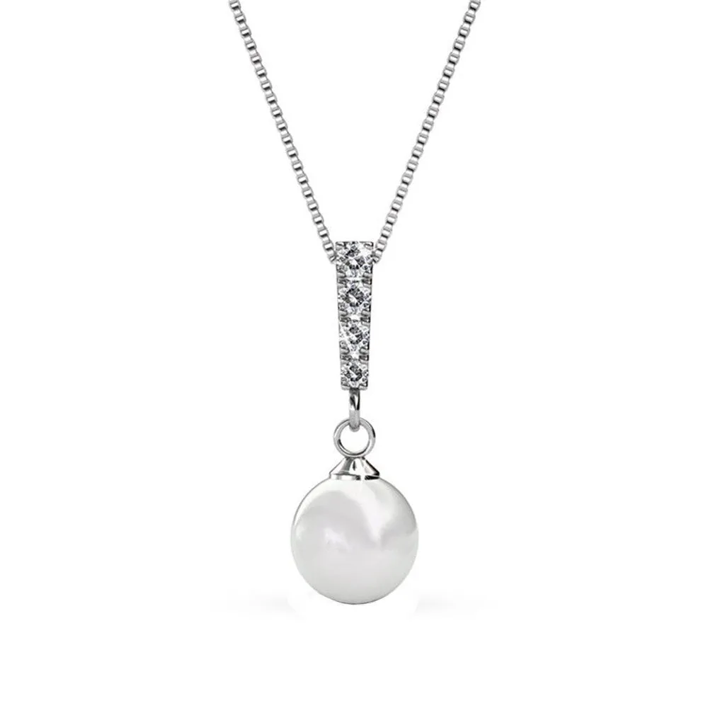 Gabrielle 18k Weißgold plattierte Perlen Ohrringe und Halskette Schmuckset mit Swarovski Kristallen