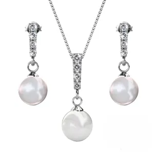 Gabrielle 18k Weißgold plattierte Perlen Ohrringe und Halskette Schmuckset mit Swarovski Kristallen