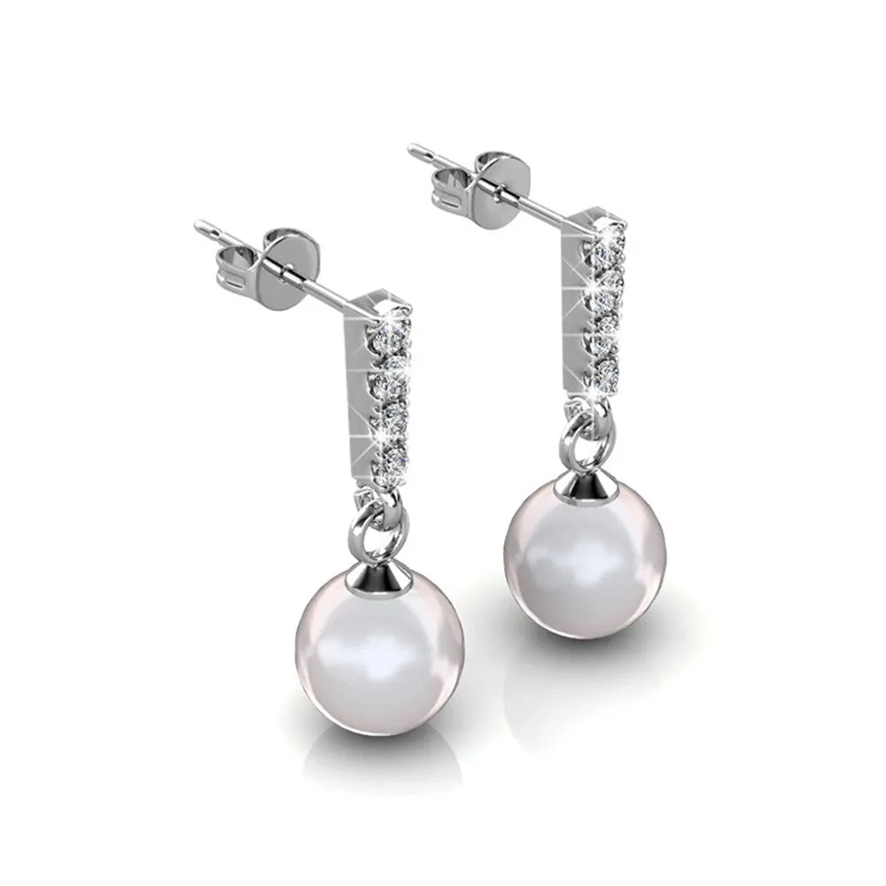 Gabrielle 18k Weißgold plattierte Perlen Ohrringe mit Swarovski Kristallen