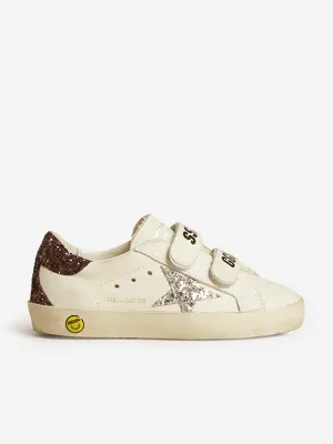 Mädchen Leder Old School Klassische Turnschuhe in Weiß