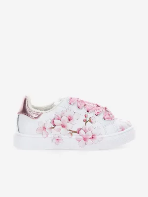 Mädchen Leder Pfirsichblüten Turnschuhe in Weiß