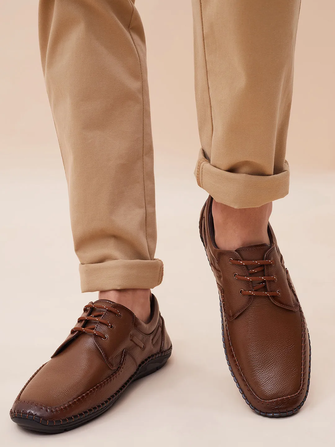 HITZ103 Herren Casual Schnürschuhe aus braunem Leder