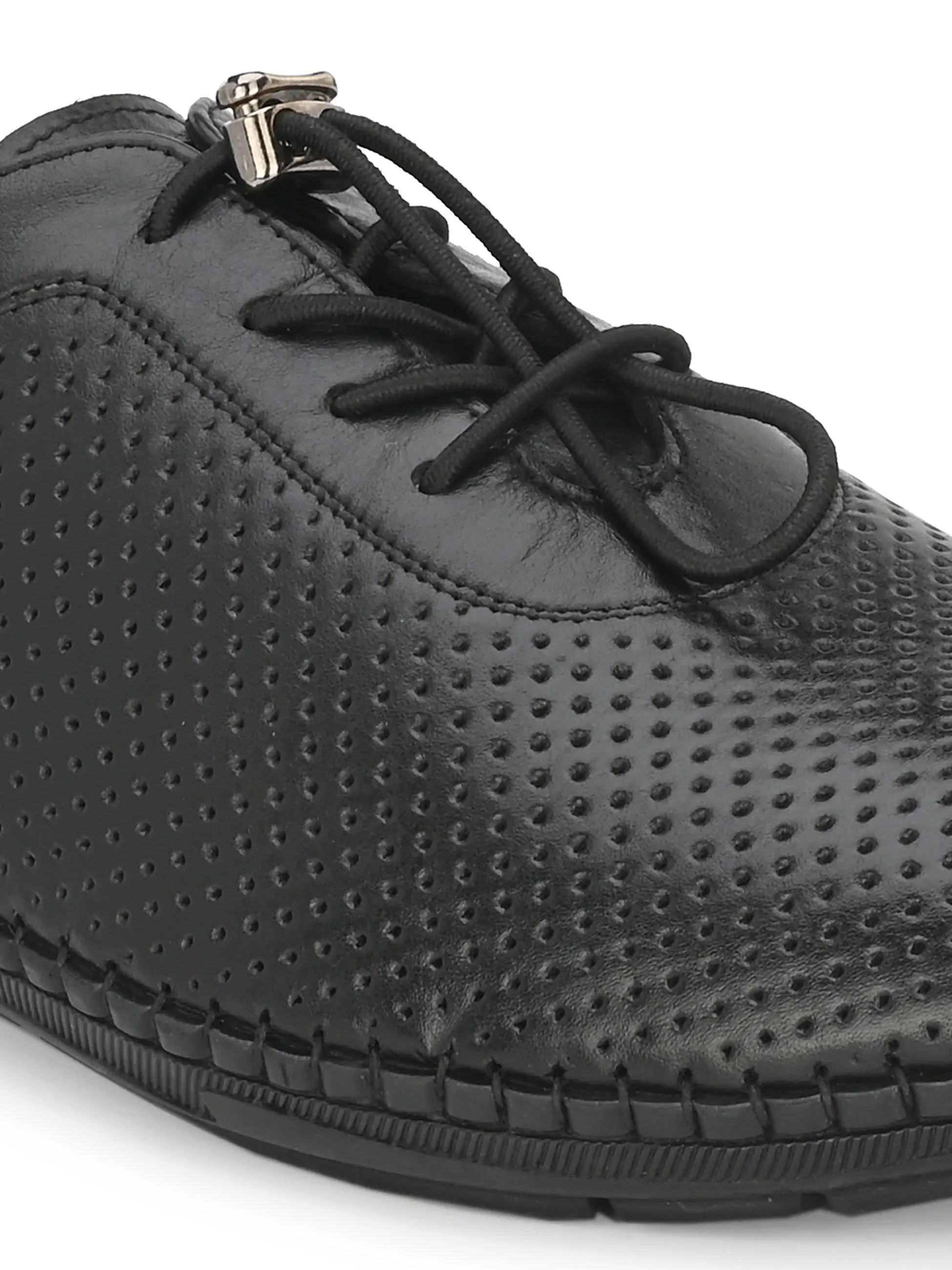 HITZ106 Herren Schwarze Leder Casual Schnürschuhe
